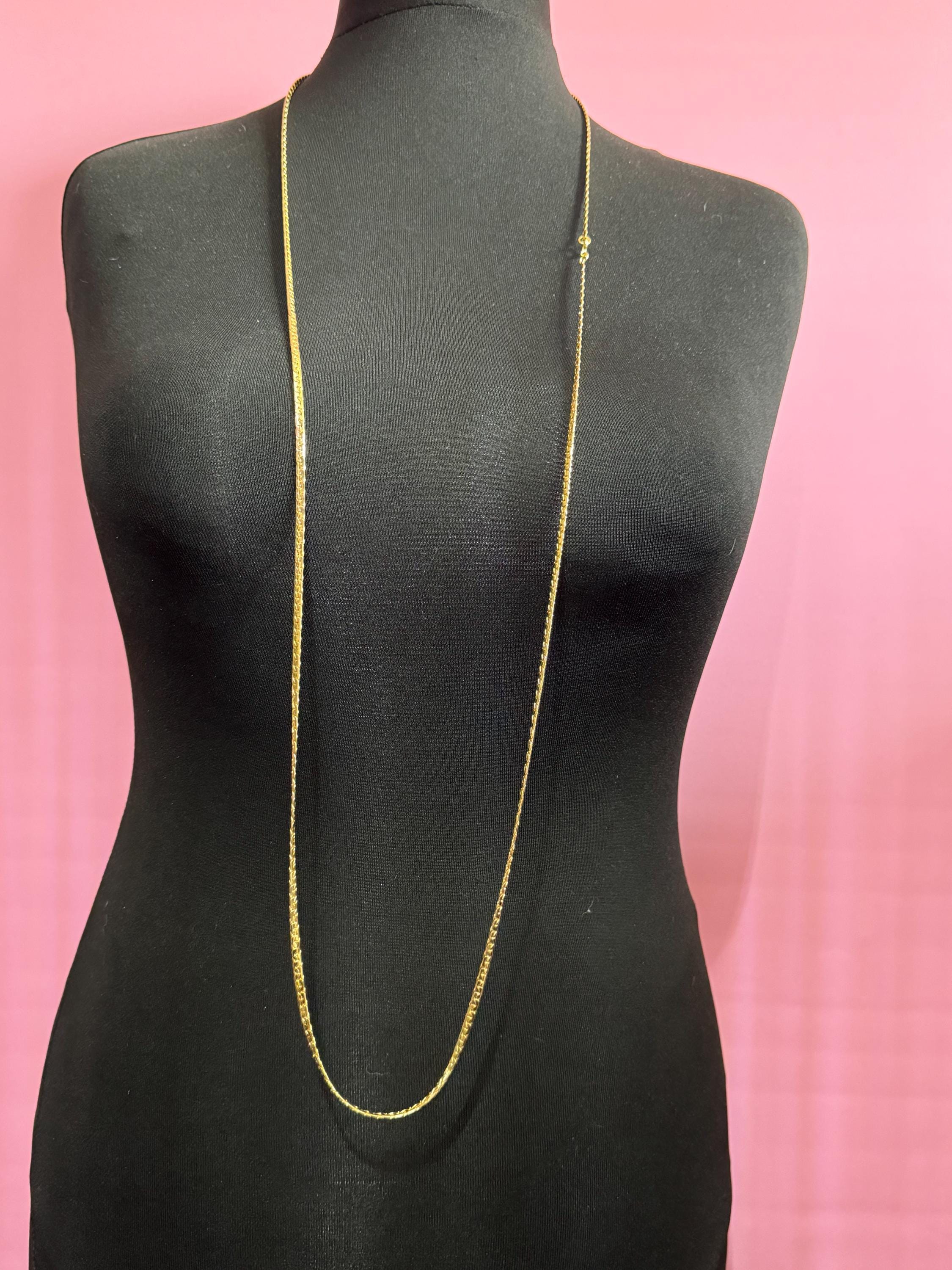 114cm 34 inch True Vintage 4mm gold plated very long flat fancy link chain plain layering necklace old shop stock