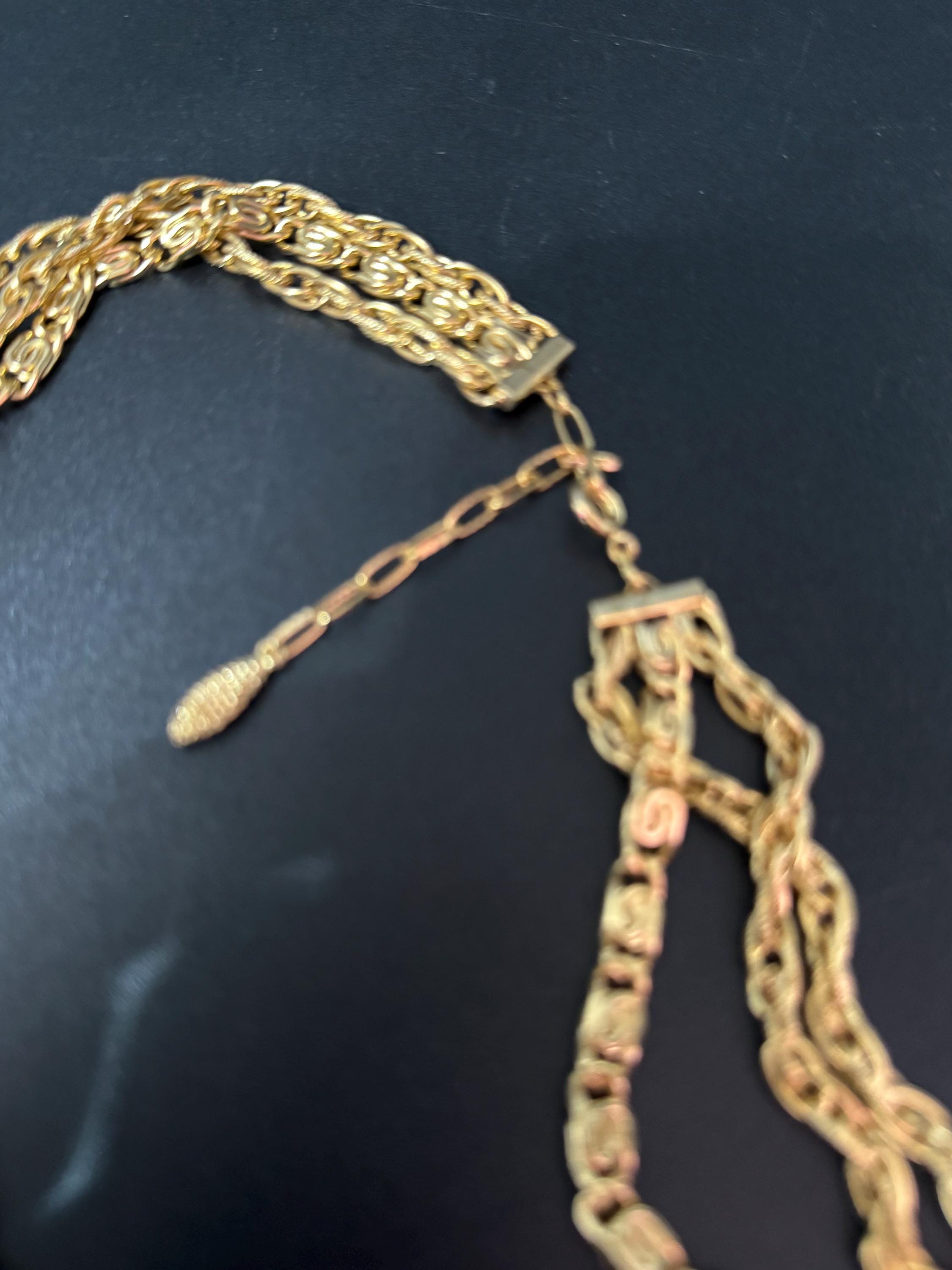 Vintage 1970s Gold Tone Scroll Link Multi Strand Necklace