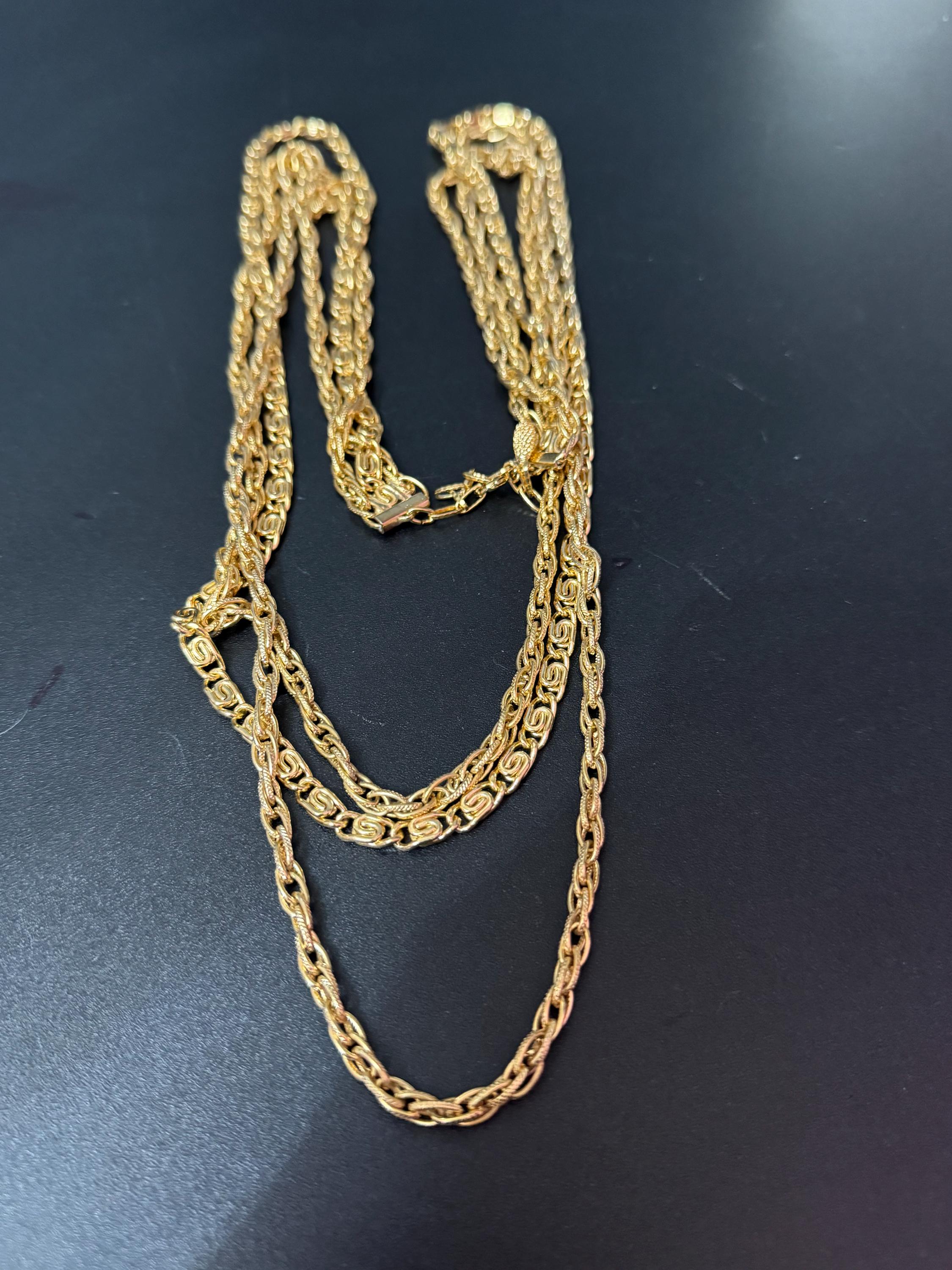 Vintage 1970s Gold Tone Scroll Link Multi Strand Necklace