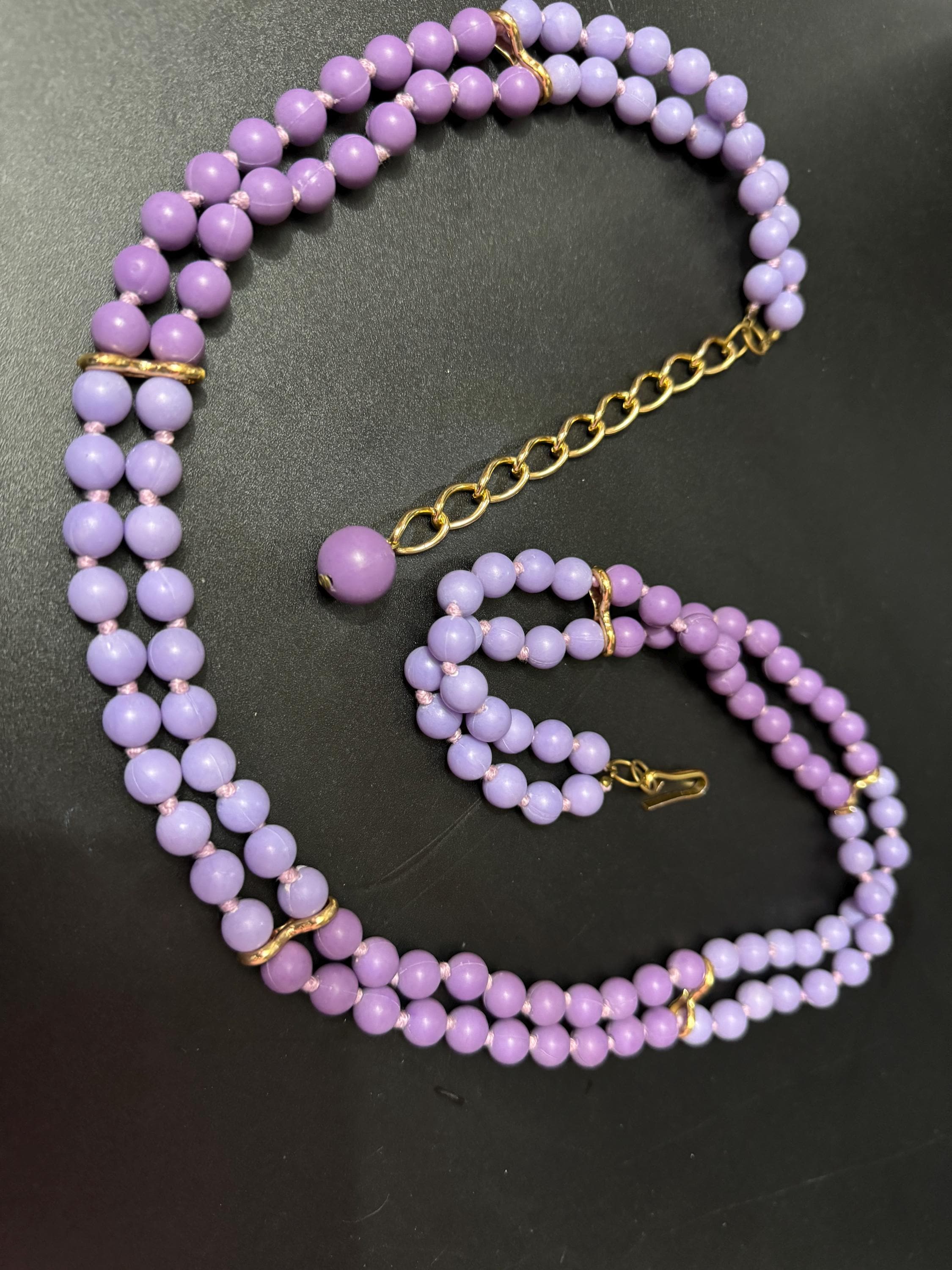 Vintage 1960s Purple Beaded Belt: Adjustable Chain Link