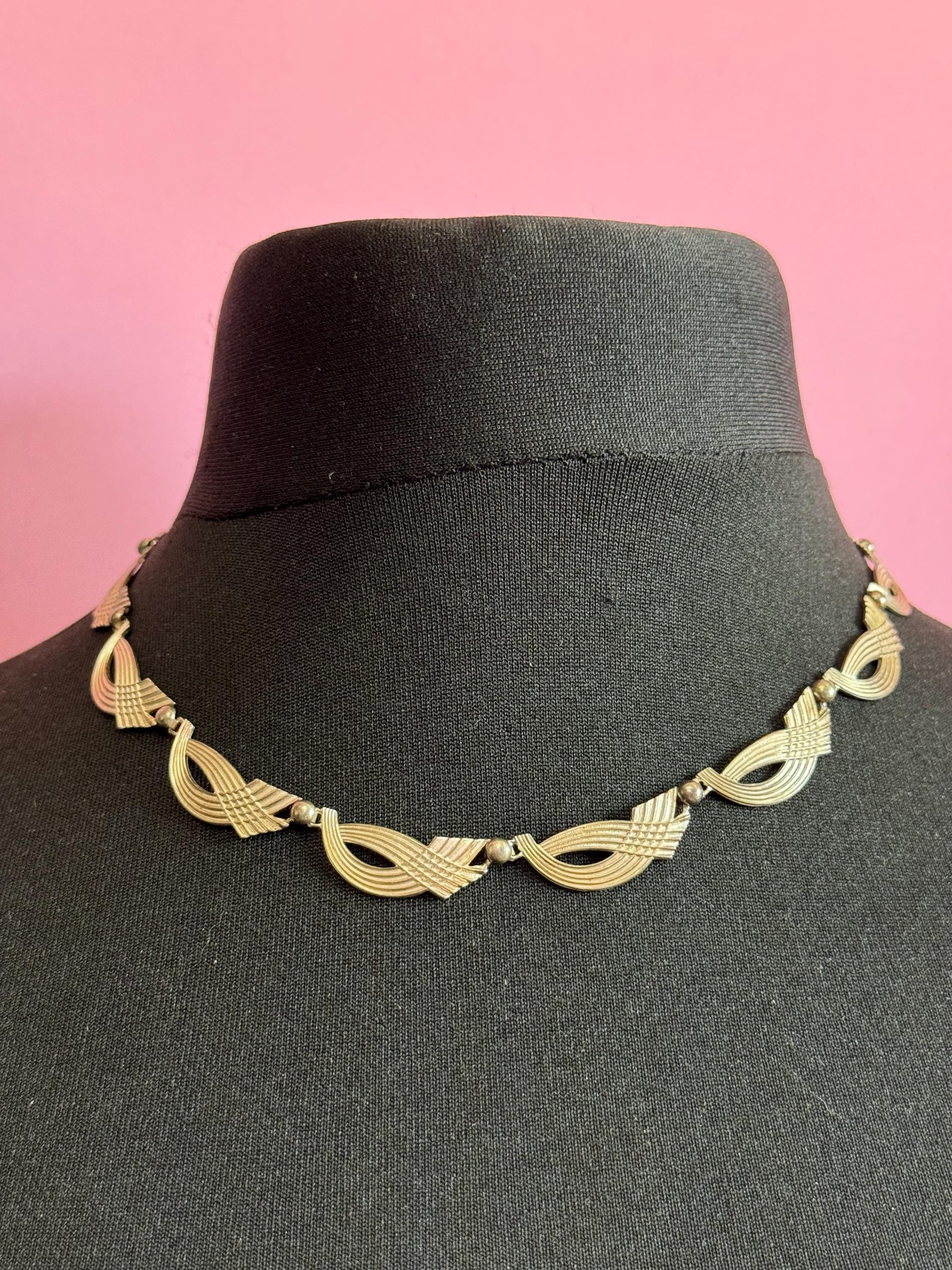 West Germany Sterling Silver Panel Link Collar Necklace