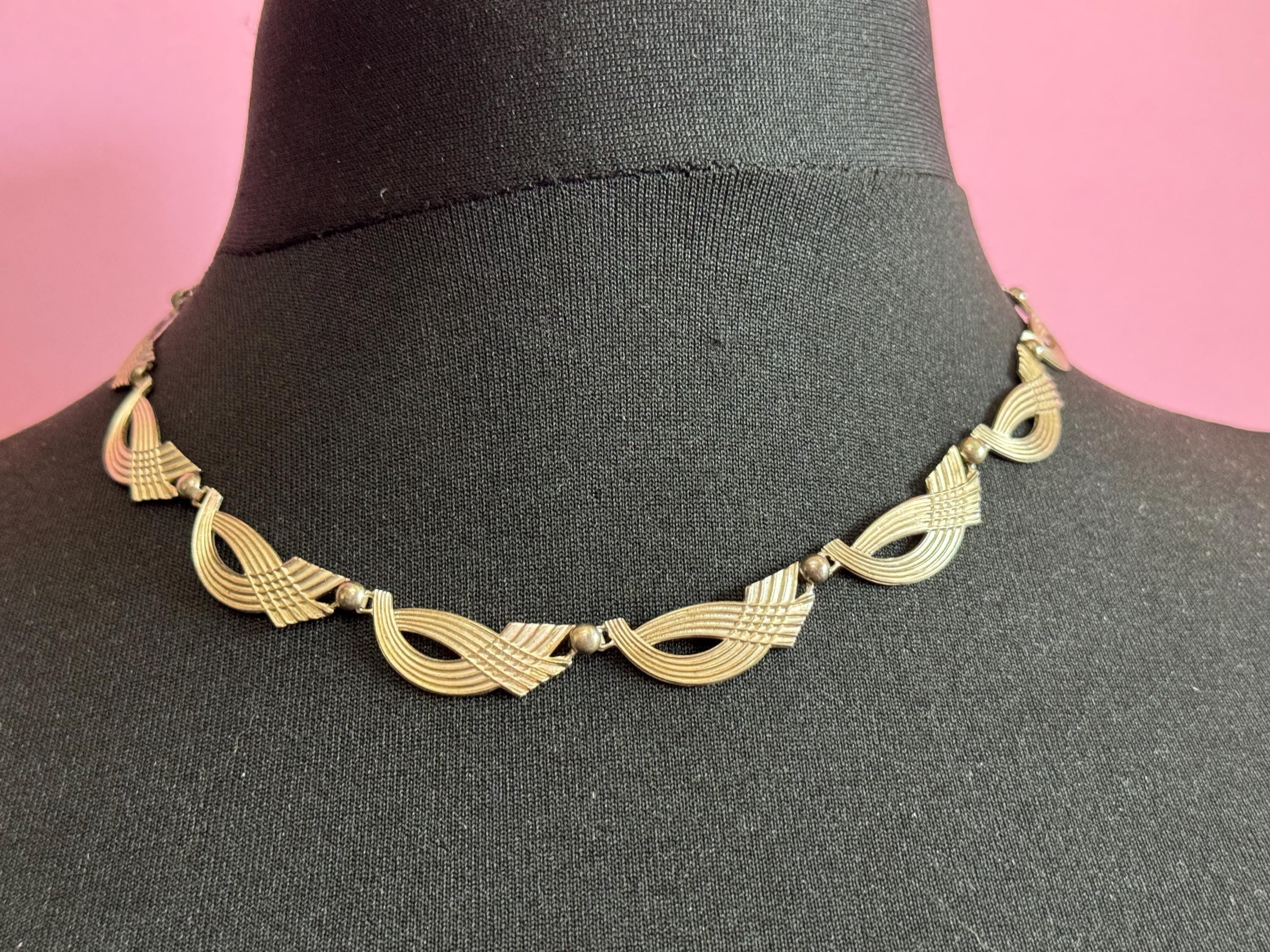 West Germany Sterling Silver Panel Link Collar Necklace