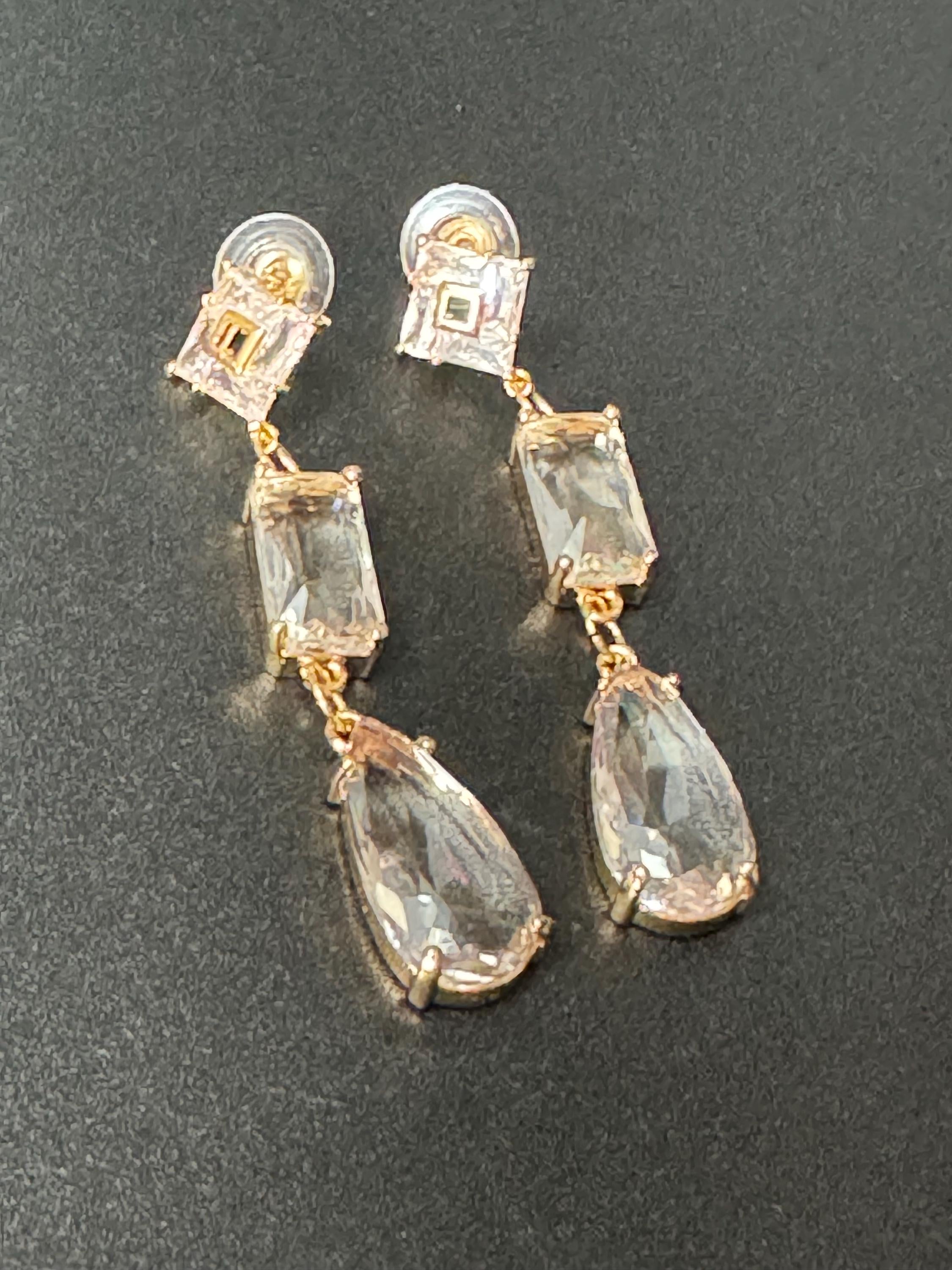 18k Gold plated crystal glass clear long teardrop earrings