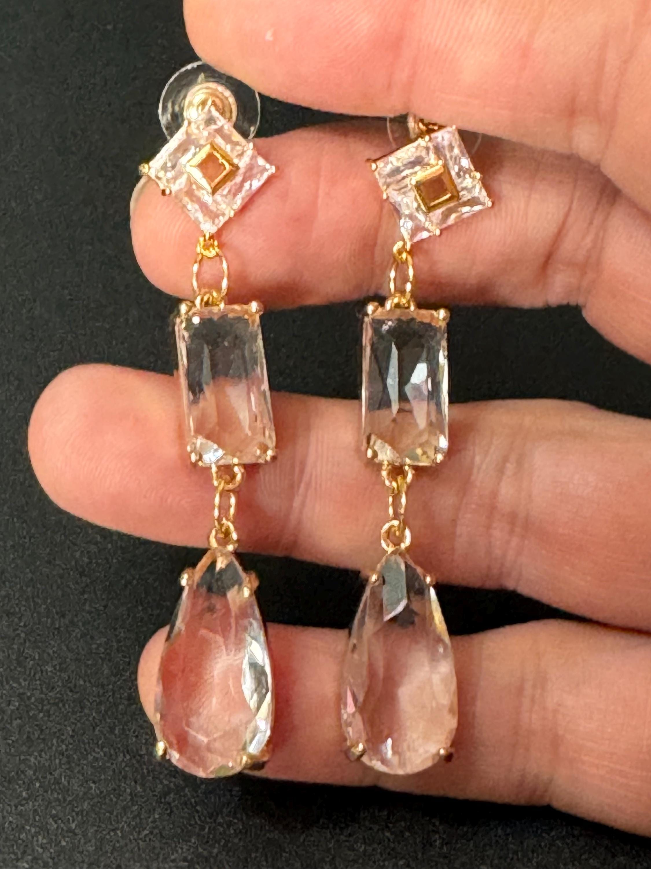 18k Gold plated crystal glass clear long teardrop earrings
