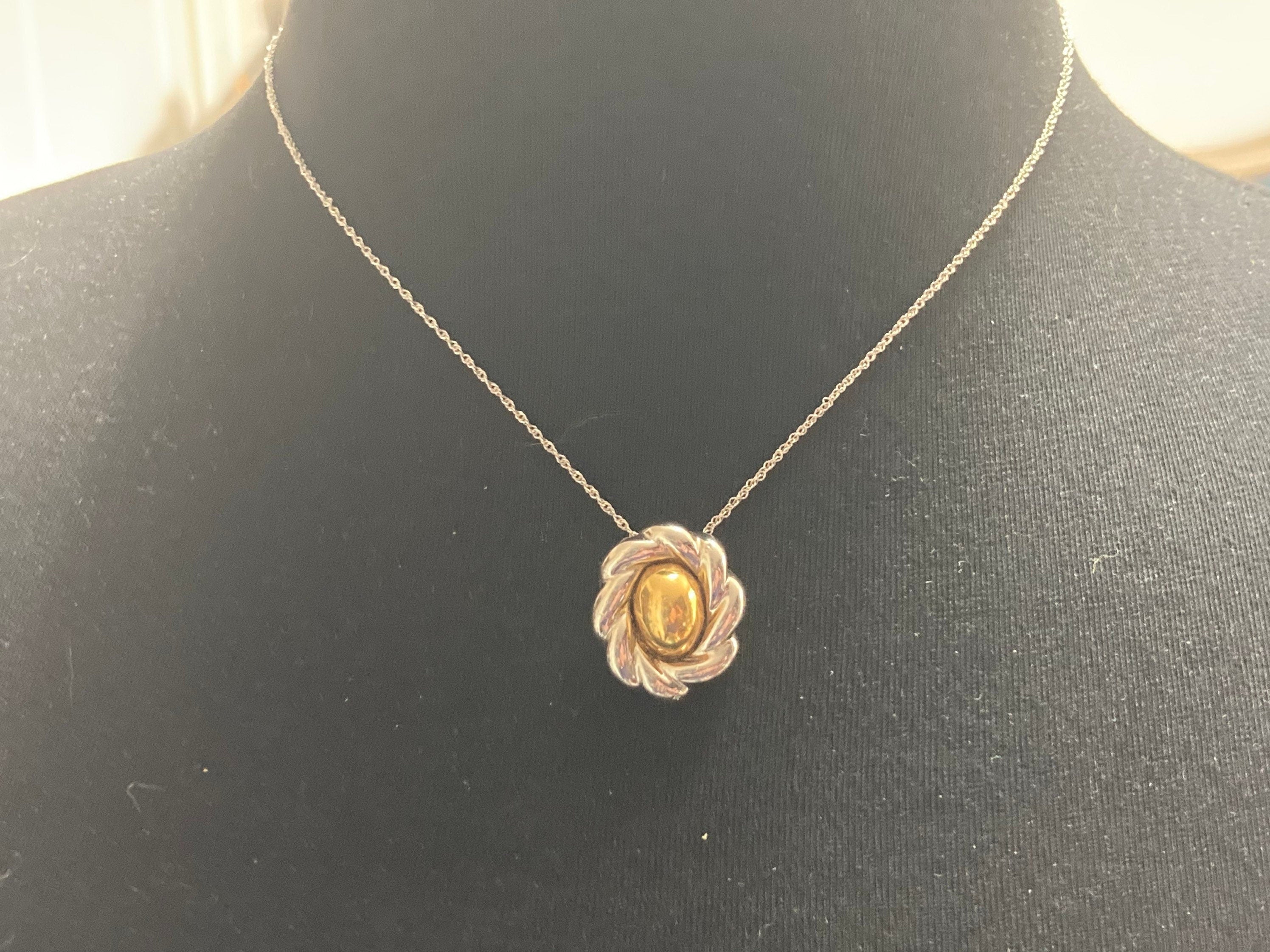 Vintage 1976 signed Givenchy gold tone pendant on 9ct white gold fine chain