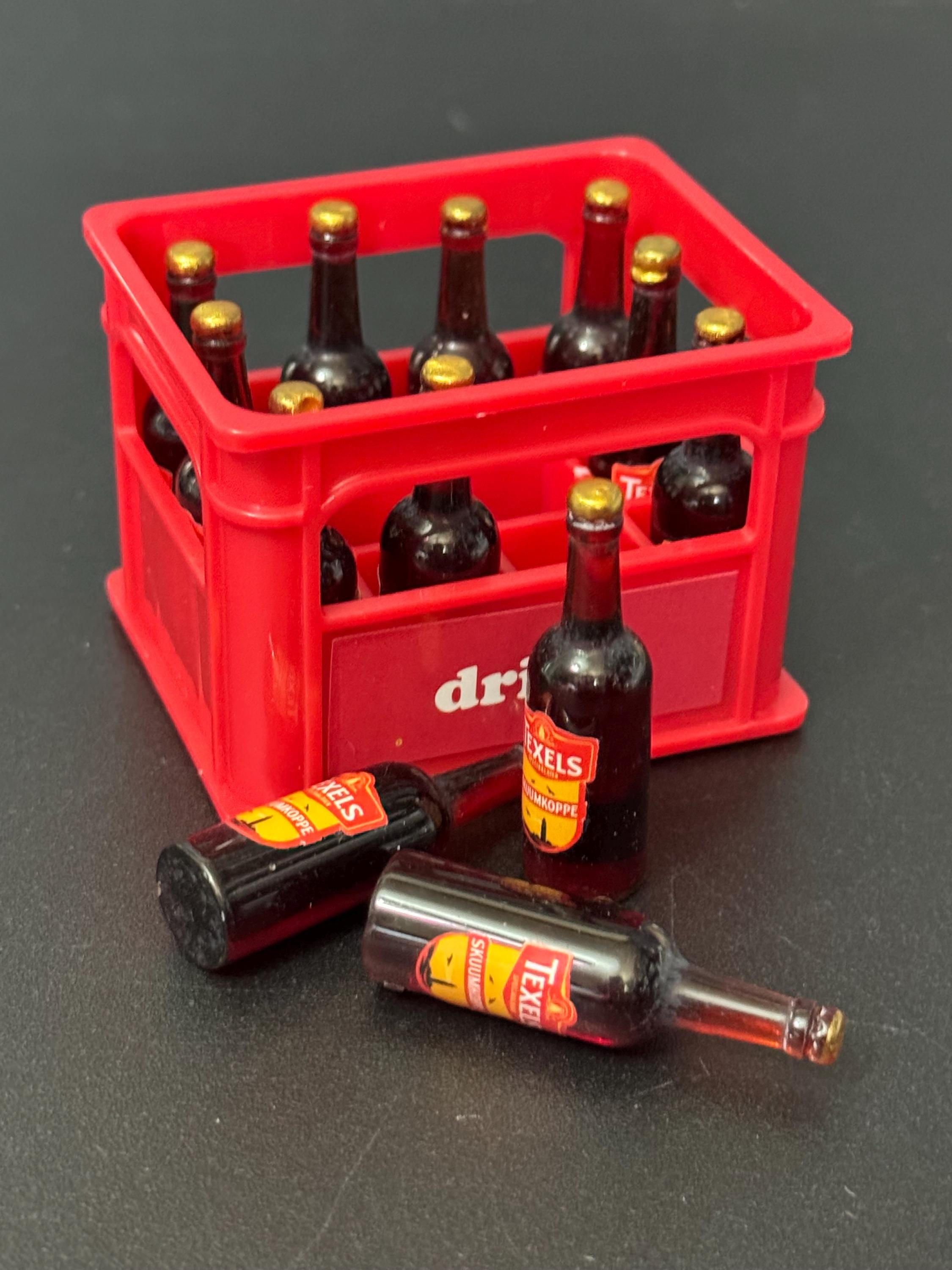 Miniature men’s beer crate and 12 ale bottles micro scenery cake topper dollhouses naughty elf prop