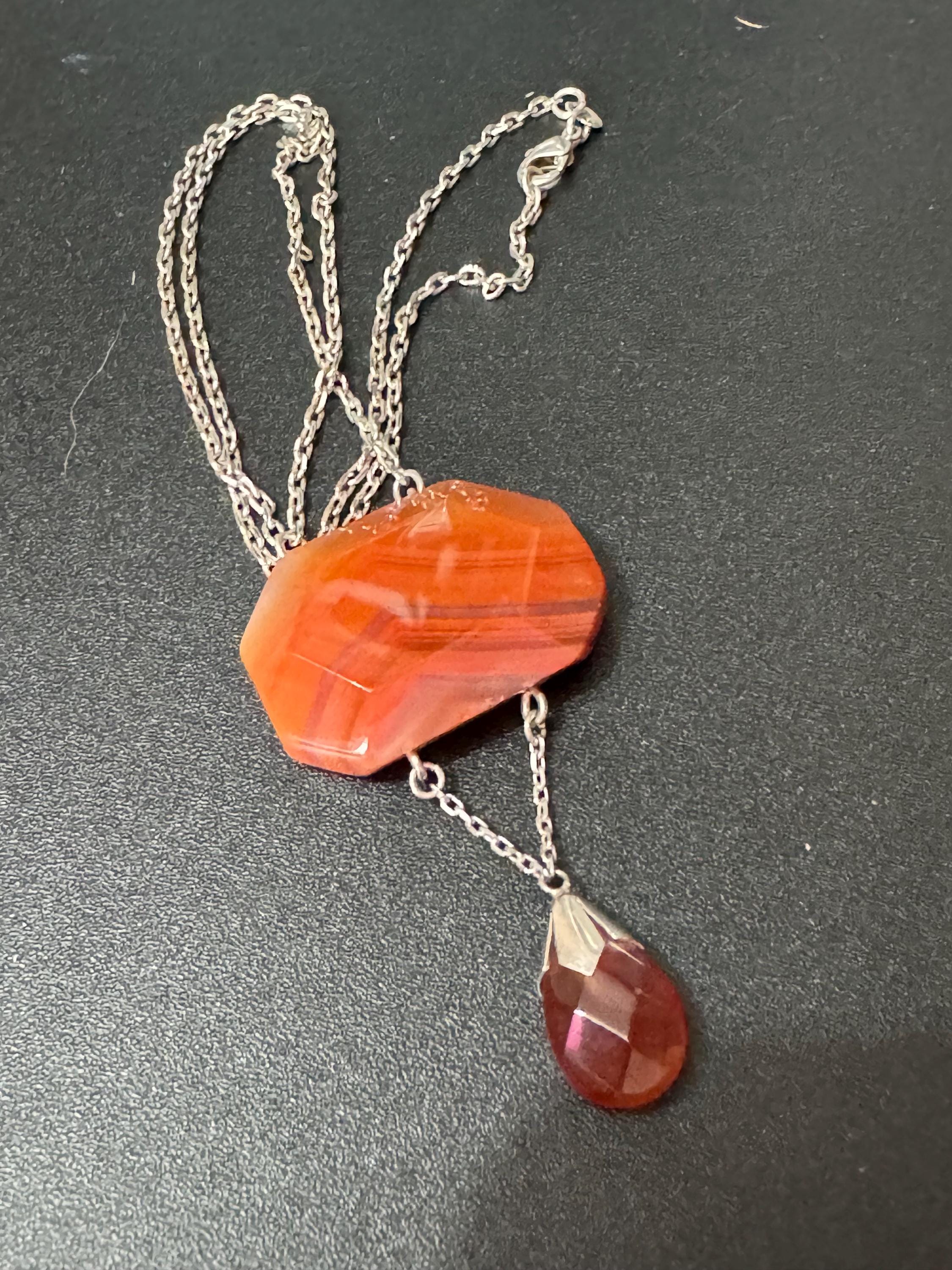 Sterling 925 silver Orange Agate Gemstone Dropper Necklace