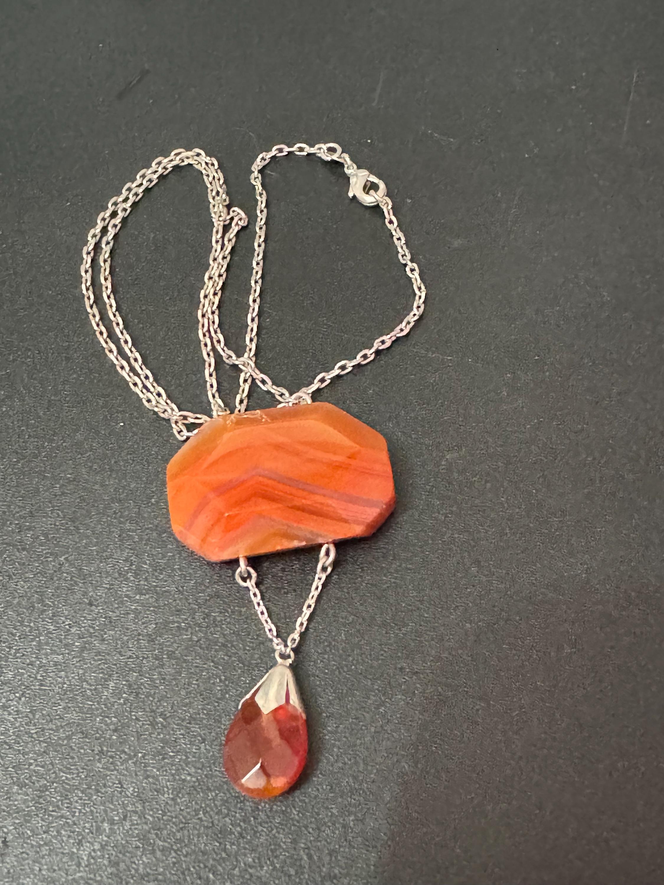 Sterling 925 silver Orange Agate Gemstone Dropper Necklace