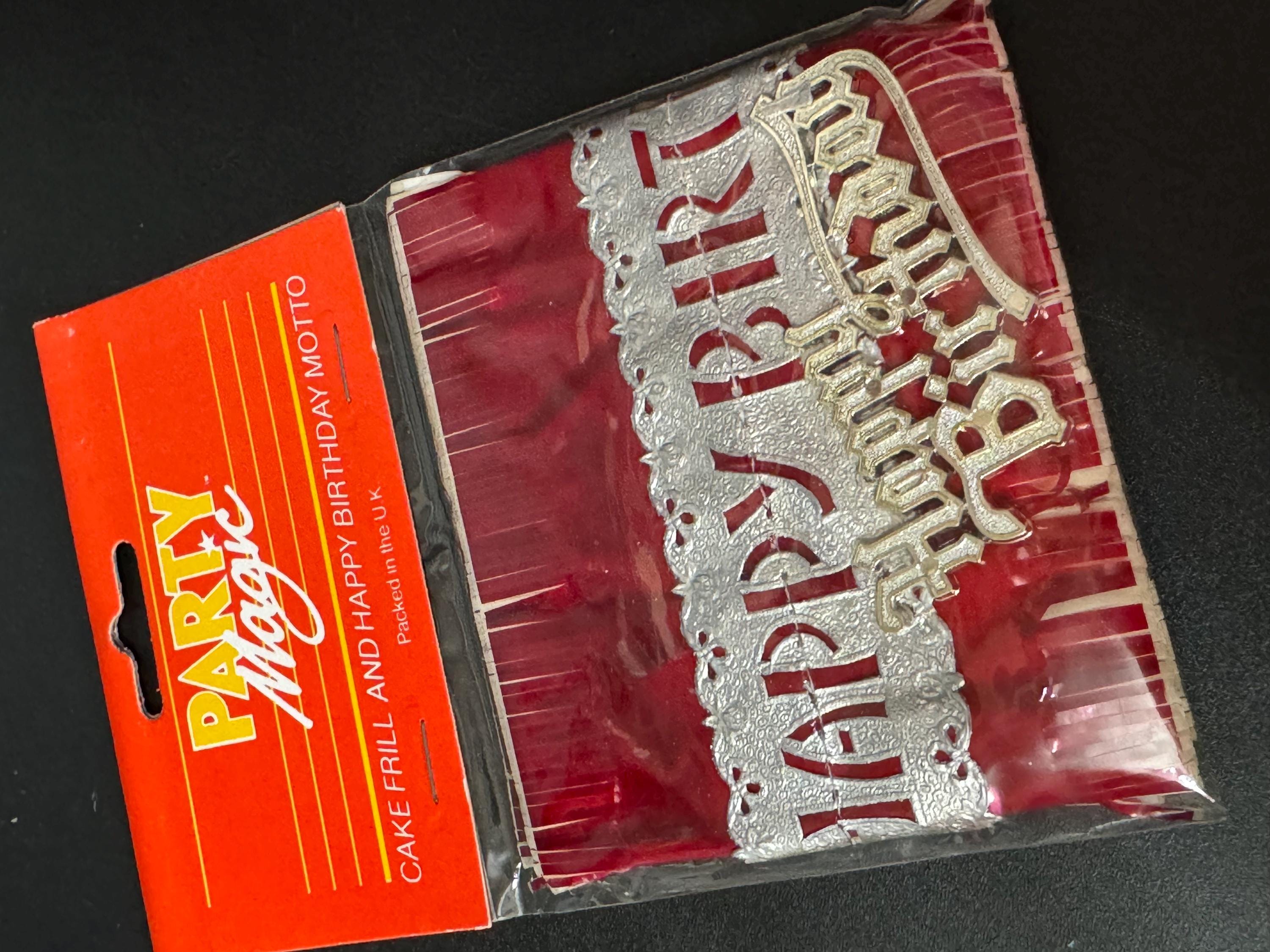 Vintage Red Silver Cake Frill and Happy Birthday Topper Set