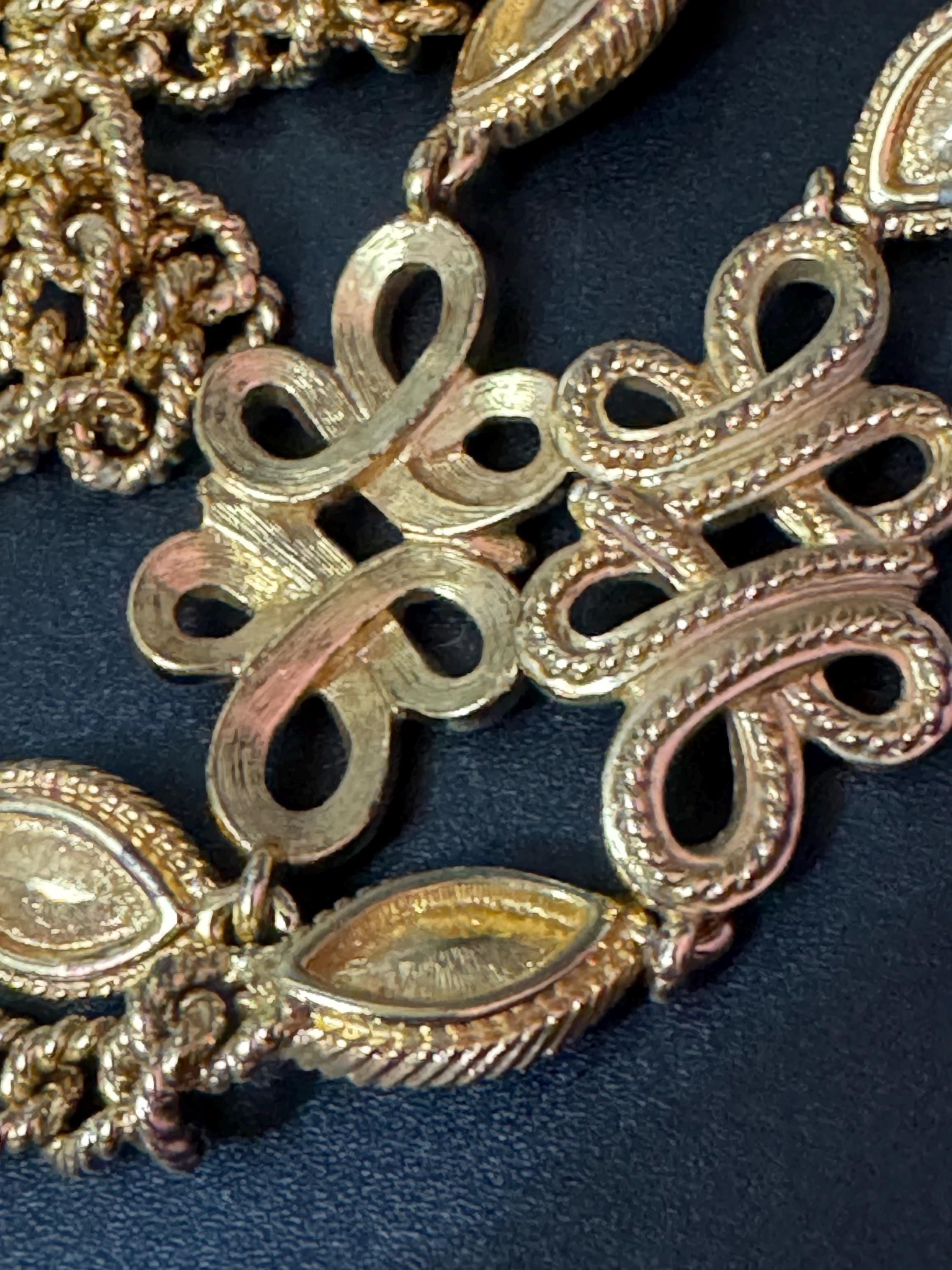 Signed Swarovski gold tone ruby red crystal diamanté designer long layering necklace 80cm