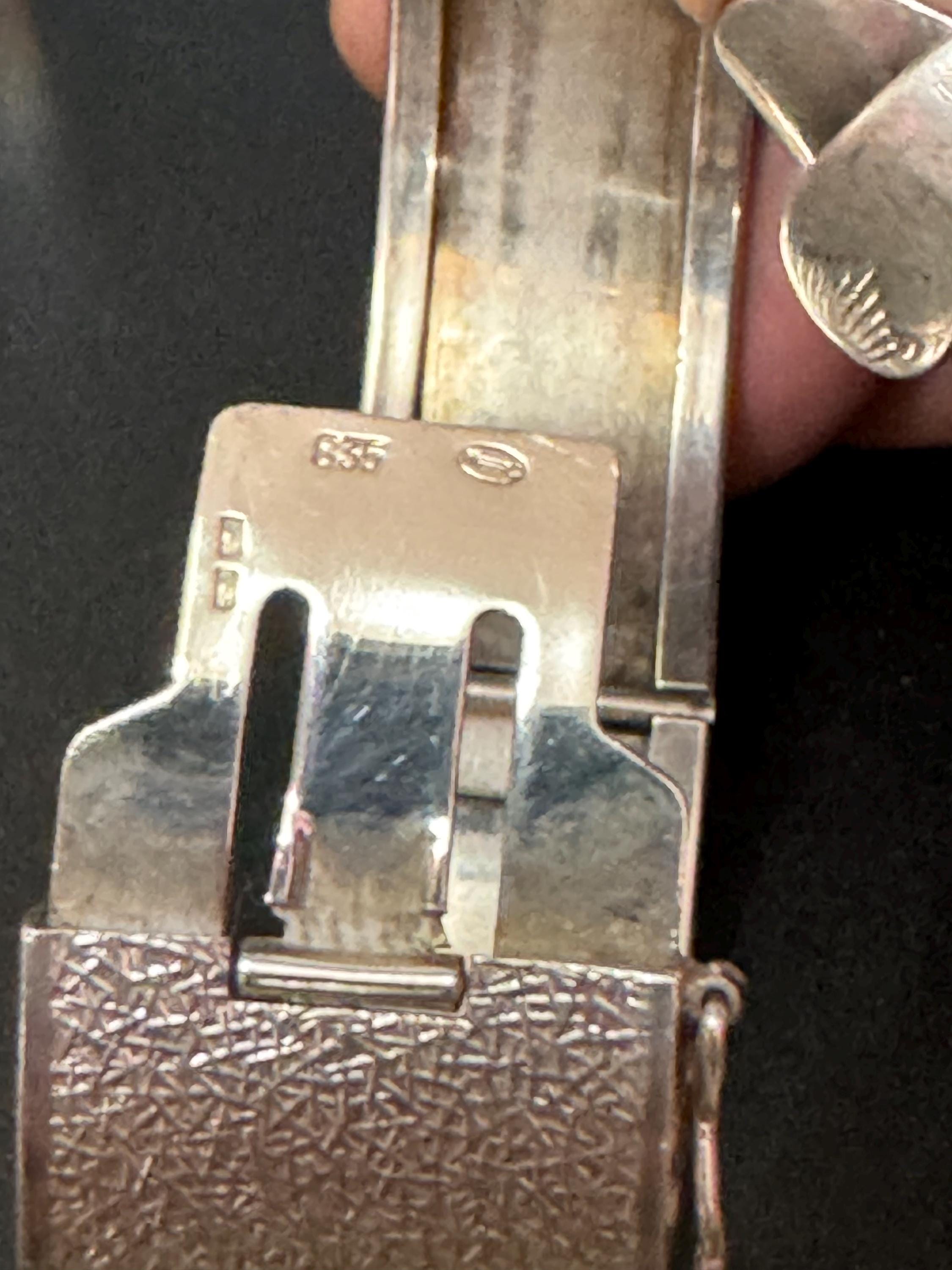 Vintage 835 Sterling Silver Clamper Bracelet: Modernist Bark Design, Signed MB