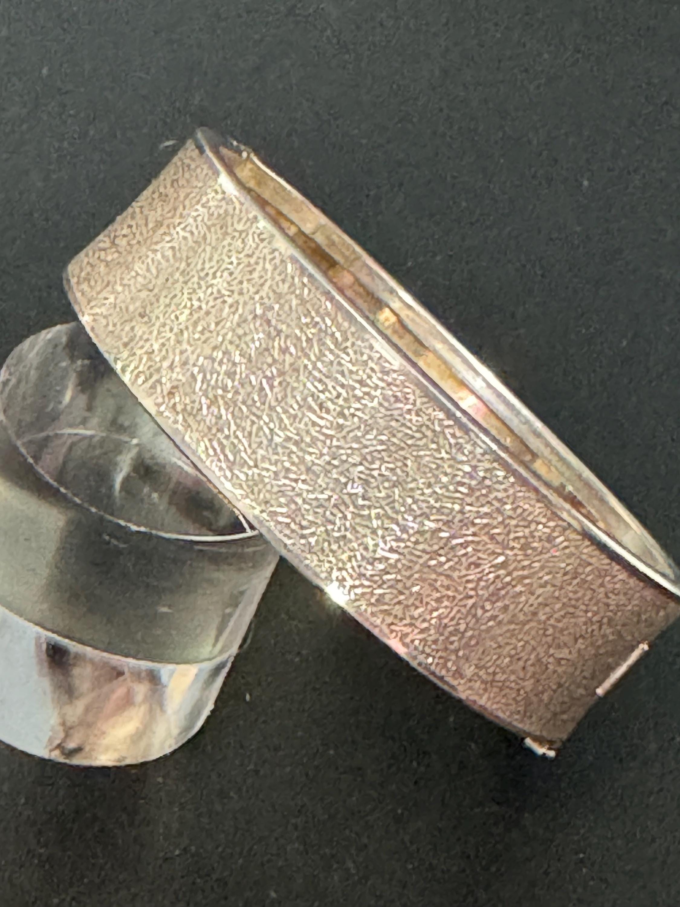 Vintage 835 Sterling Silver Clamper Bracelet: Modernist Bark Design, Signed MB