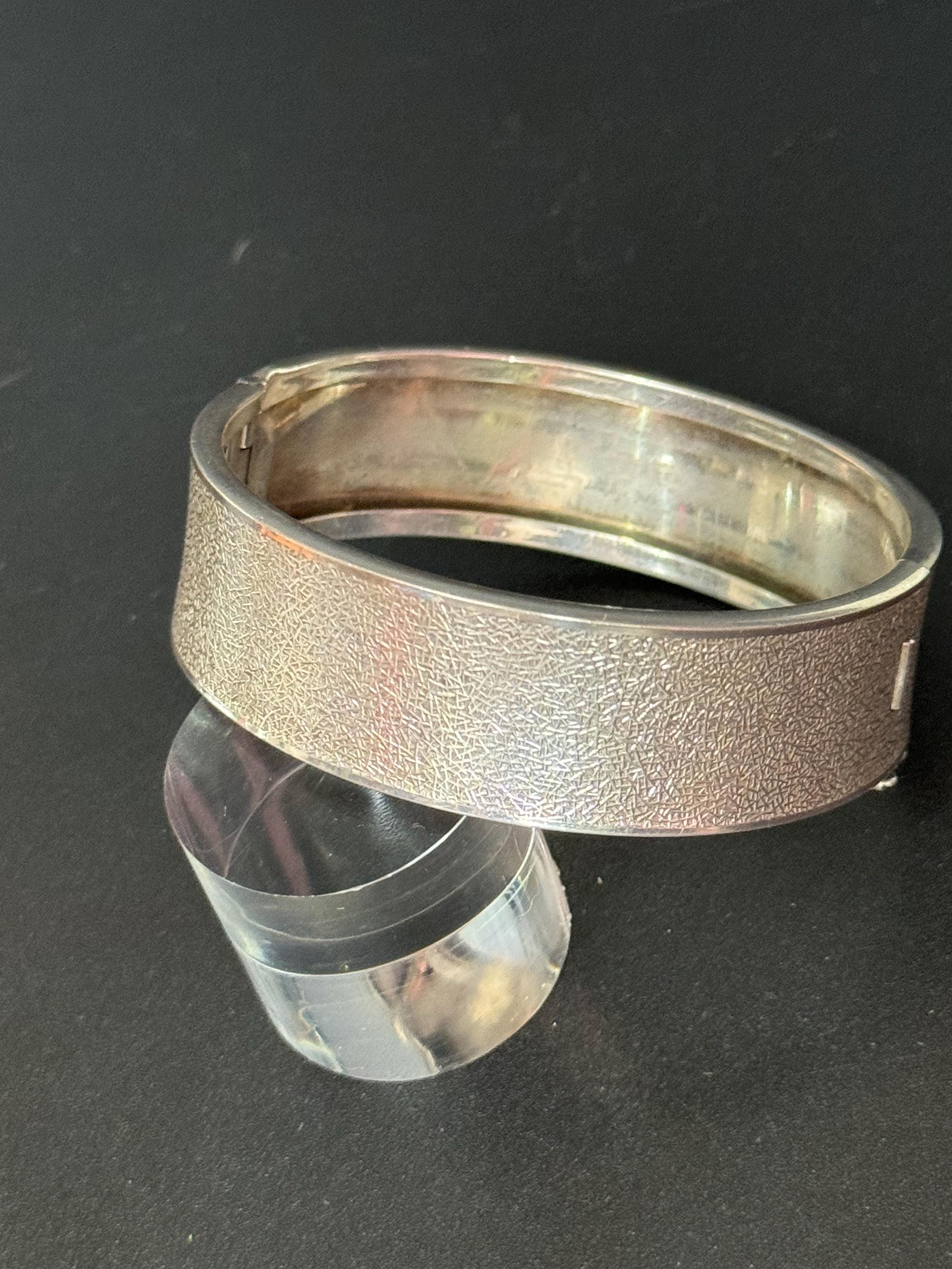 Vintage 835 Sterling Silver Clamper Bracelet: Modernist Bark Design, Signed MB