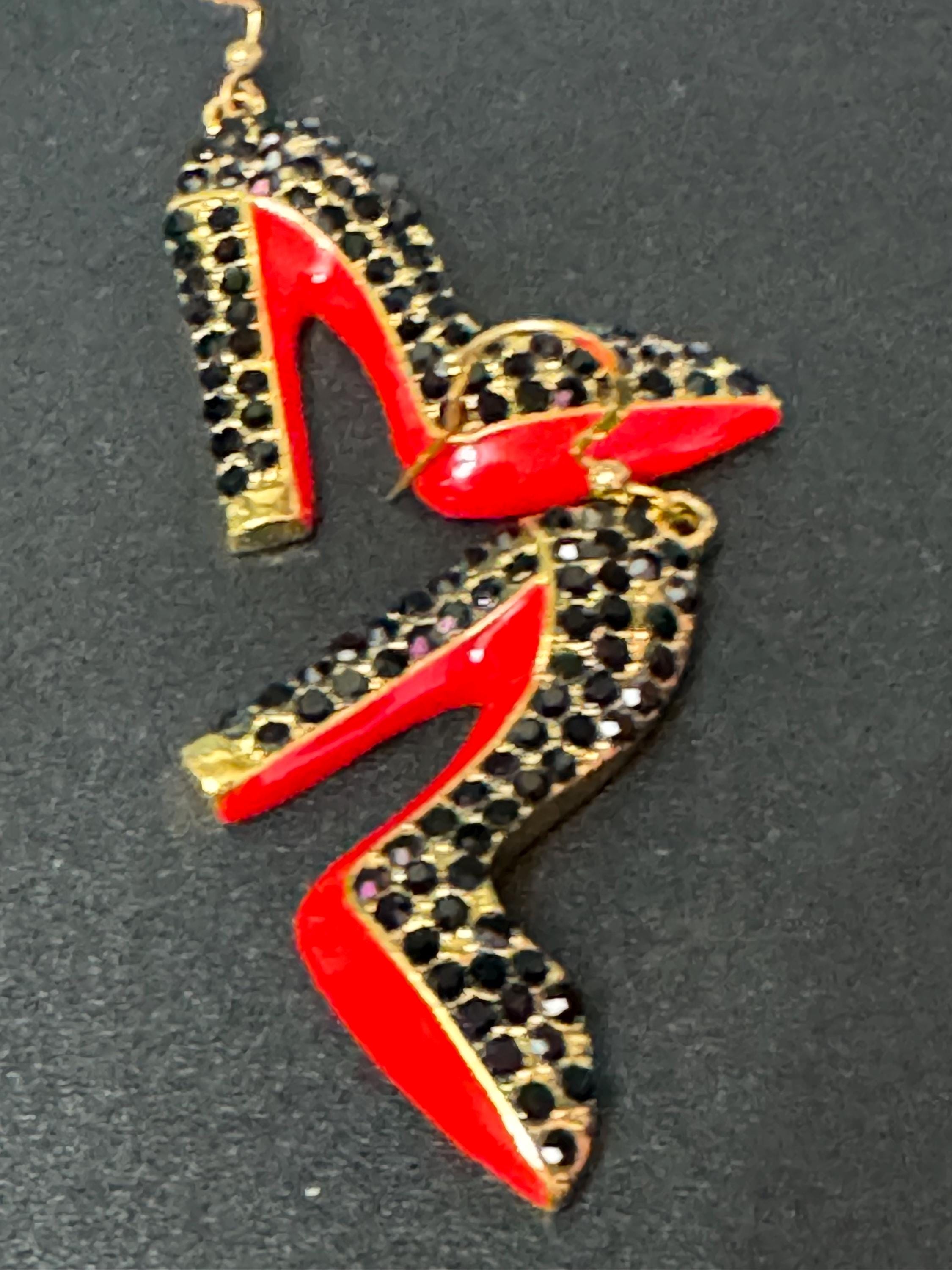 Red Sole Diamanté Stiletto Earrings: Designer Inspired Shoe Drops