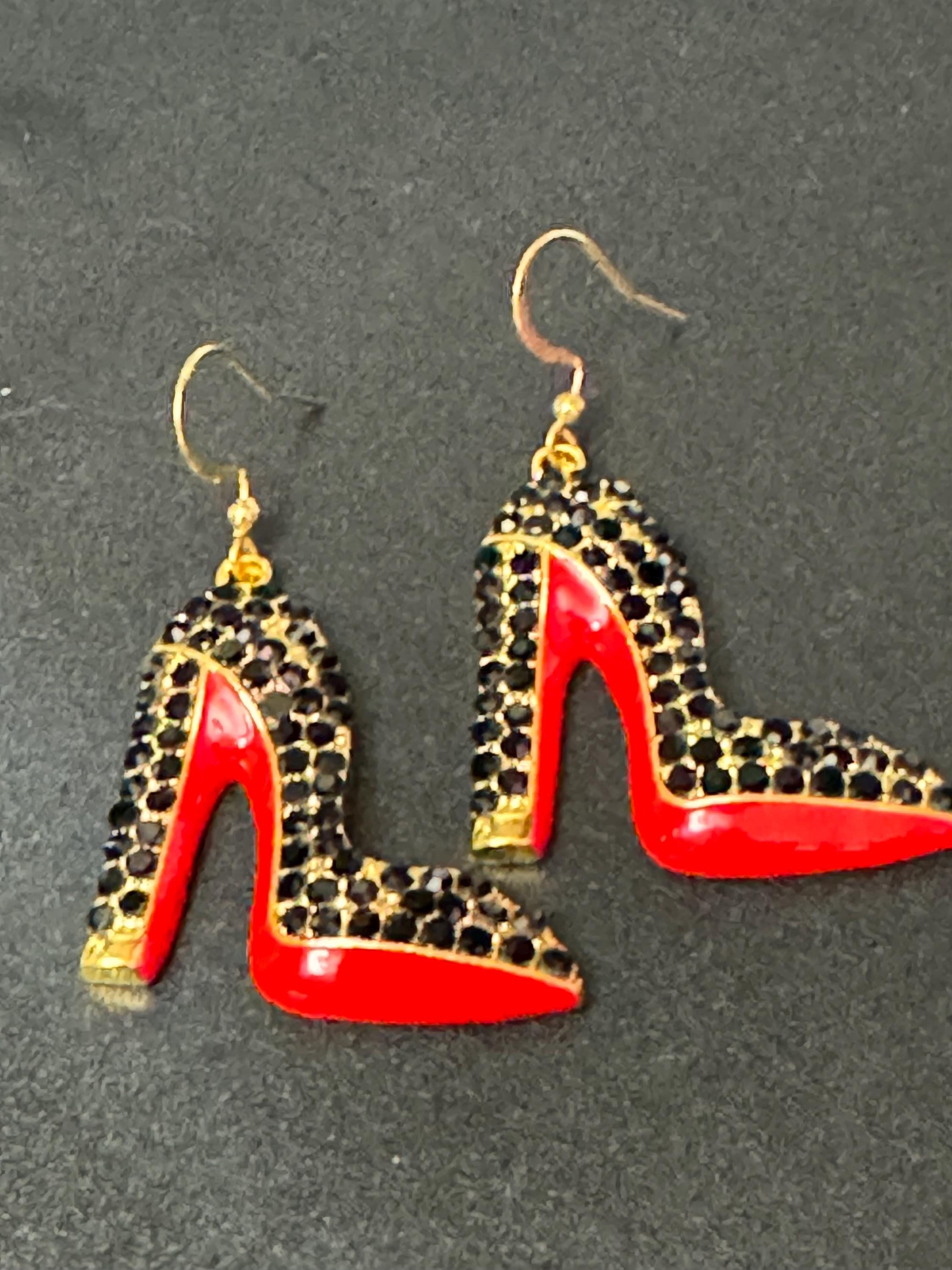 Red Sole Diamanté Stiletto Earrings: Designer Inspired Shoe Drops