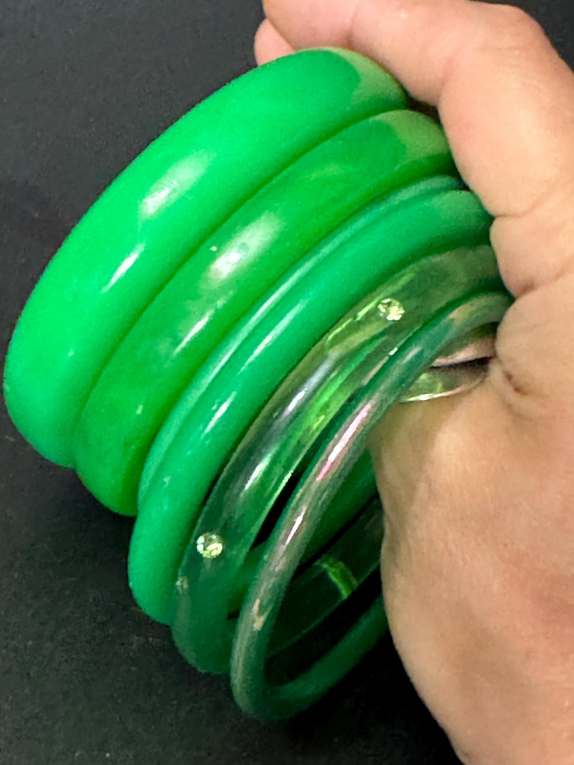 GREEN stack of vintage plastic bangles