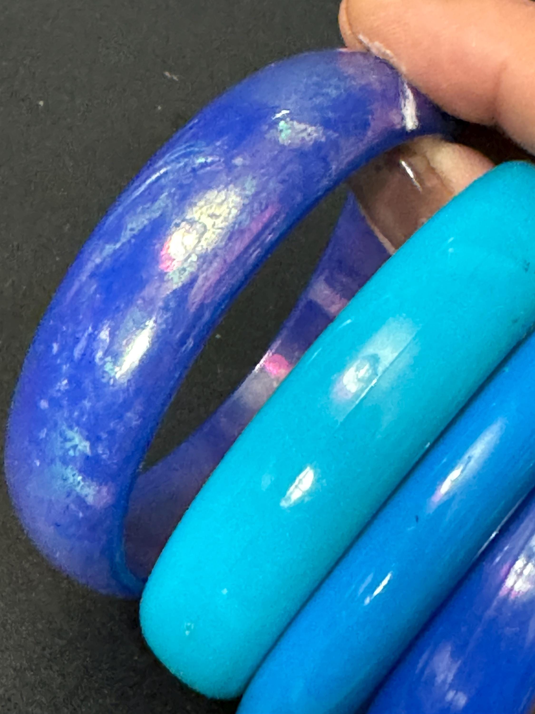 BLUE turquoise stack of vintage retro plastic bangles