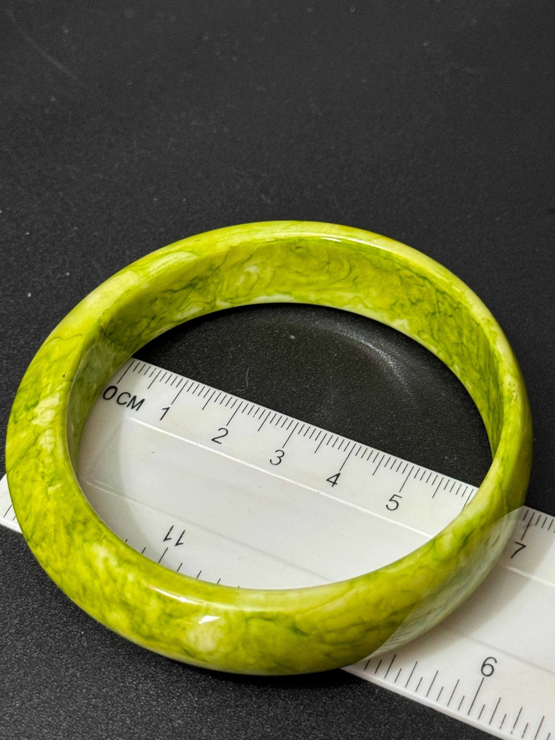 LIME GREEN and black stack of vintage plastic bangles