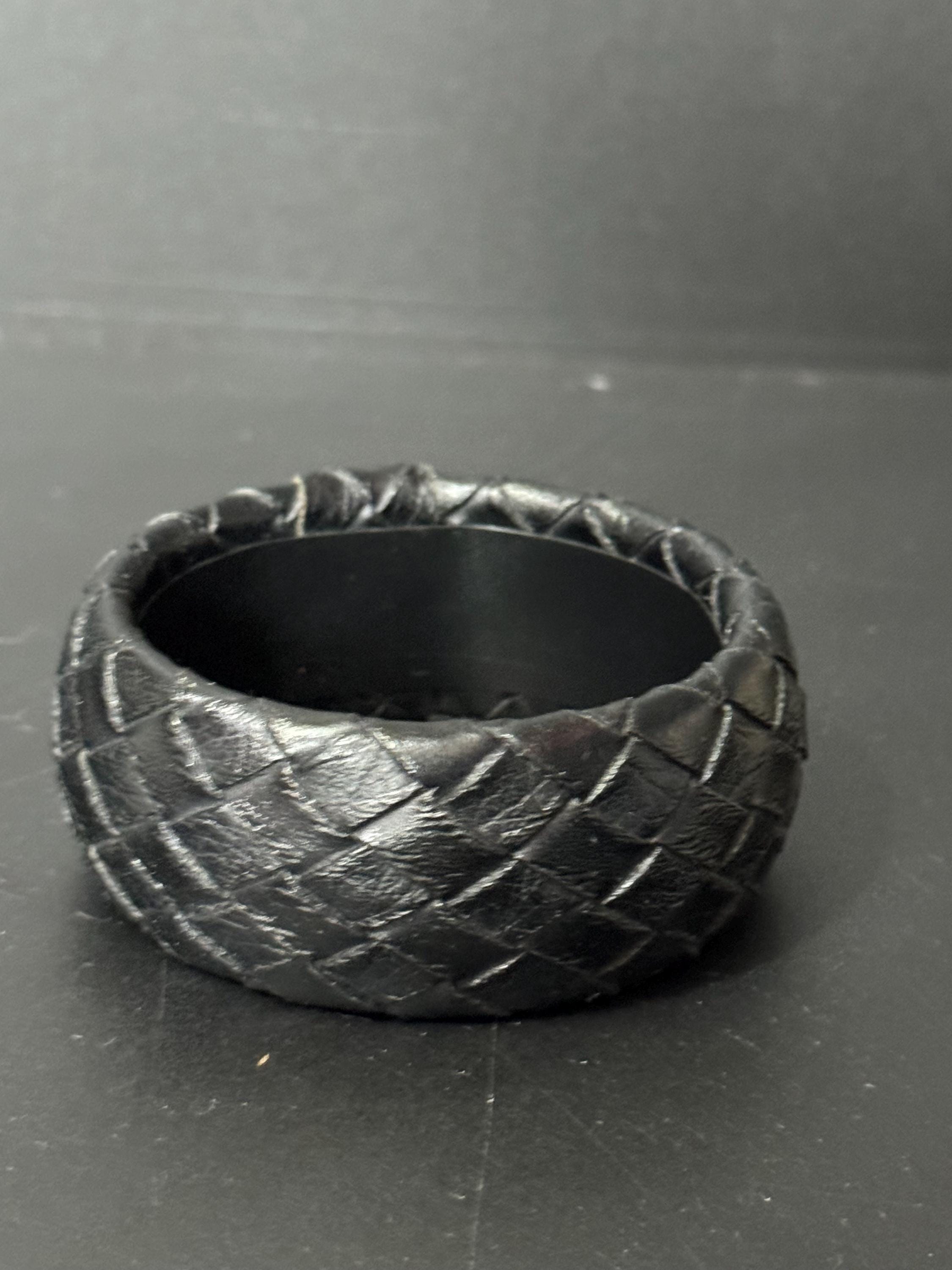 Vintage retro big black woven leather wide bangle boho
