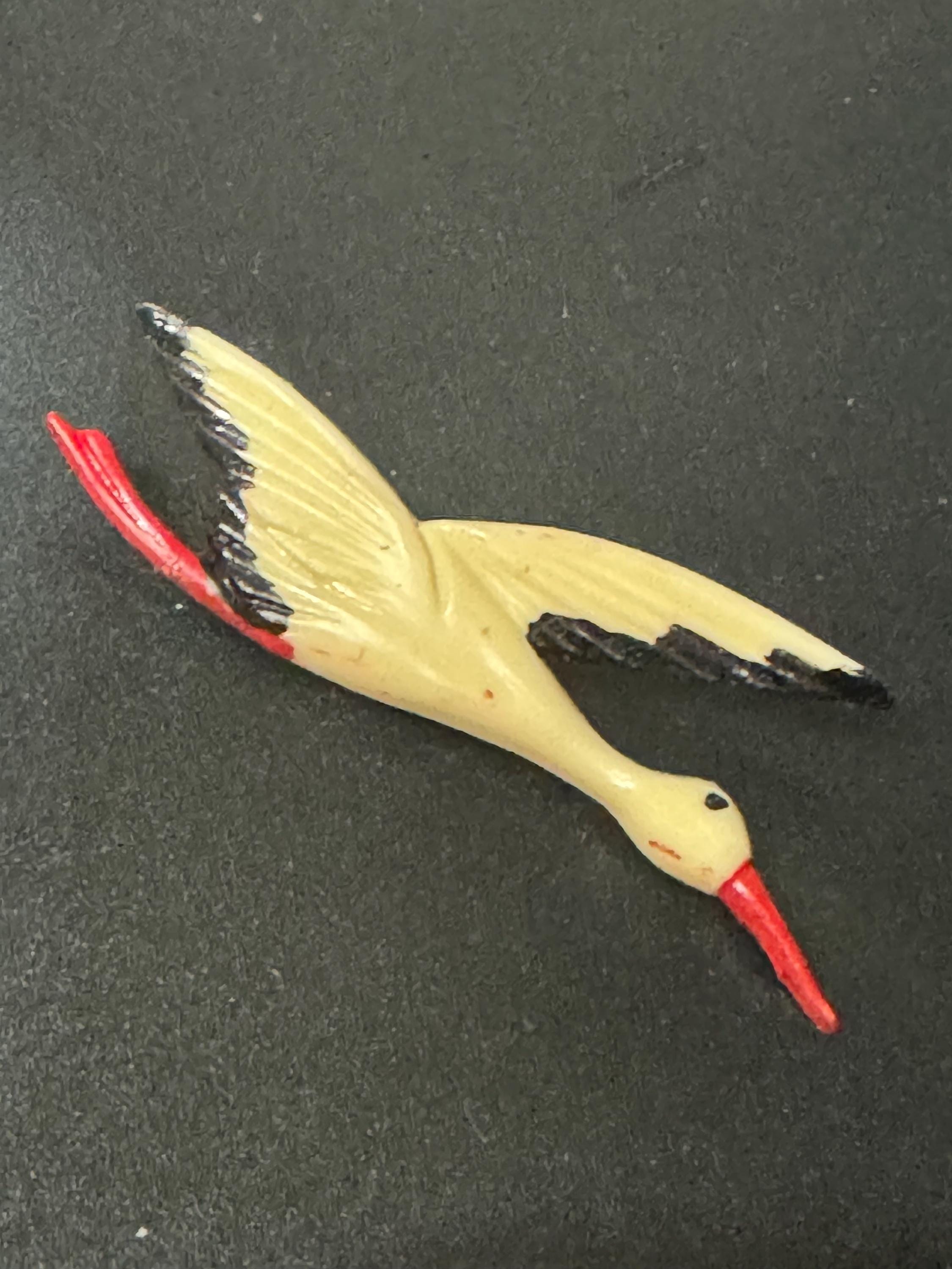 Art Deco white cream red black flying Seagull swan goose brooch XL early plastic