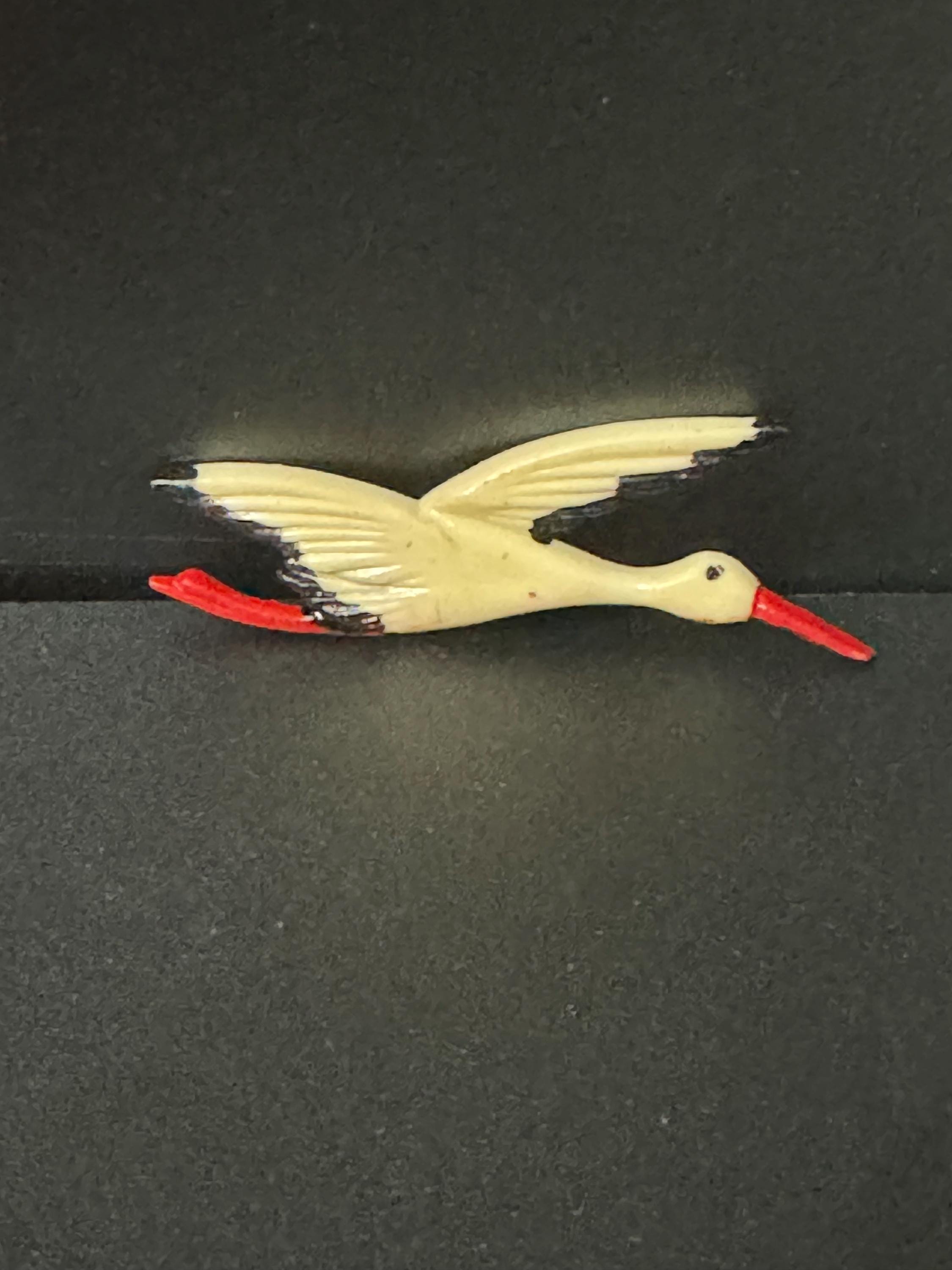 Art Deco white cream red black flying Seagull swan goose brooch XL early plastic