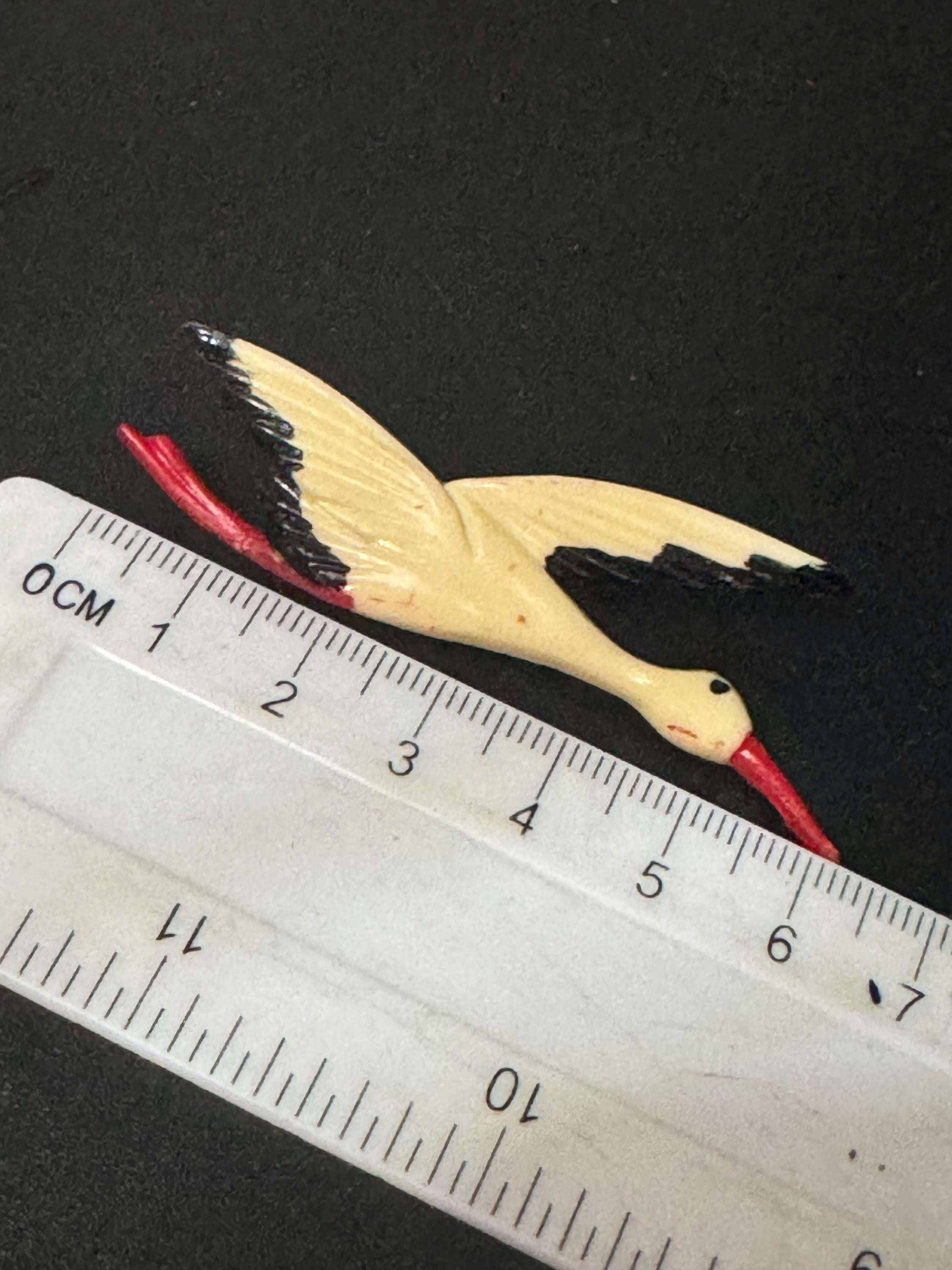 Art Deco white cream red black flying Seagull swan goose brooch XL early plastic