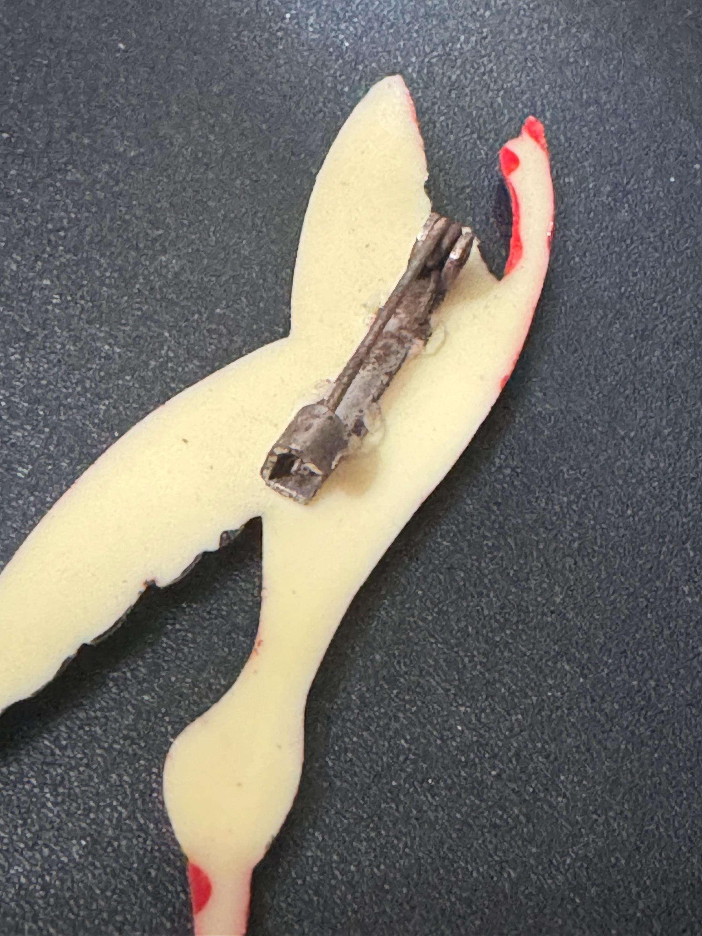 Art Deco white cream red black flying Seagull swan goose brooch XL early plastic