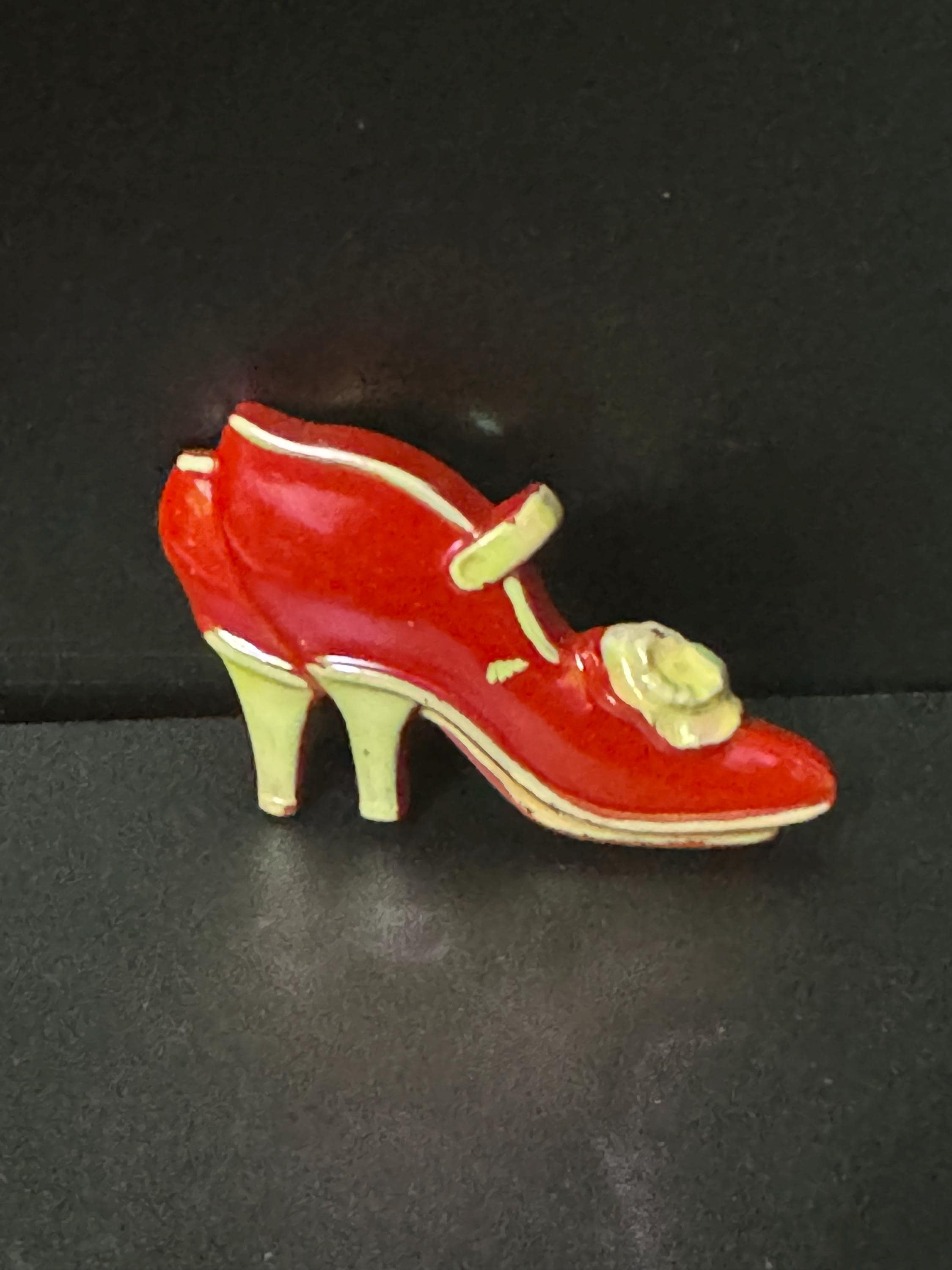 Novelty ladies red shoe brooch vintage French 1960s