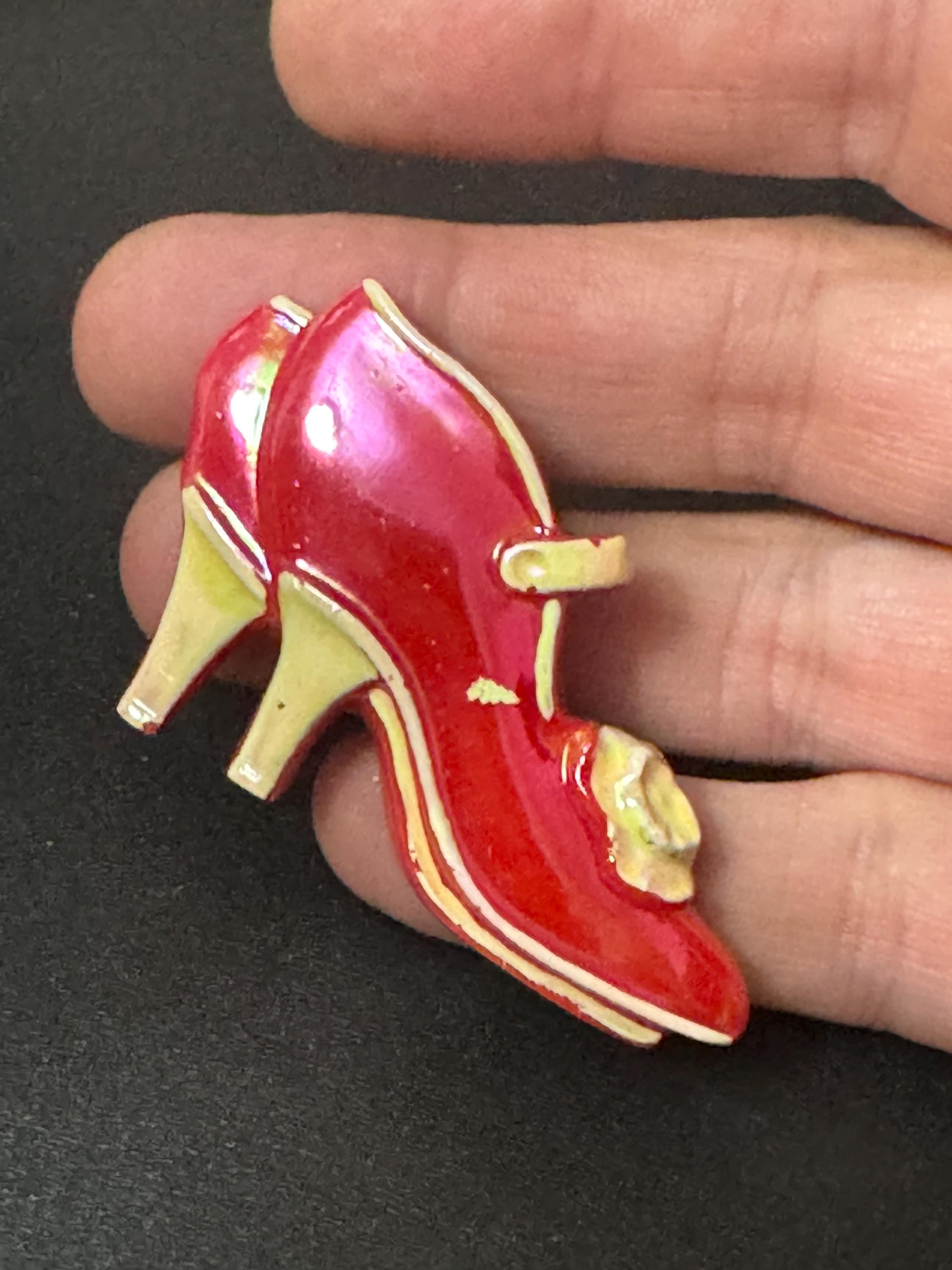 Novelty ladies red shoe brooch vintage French 1960s