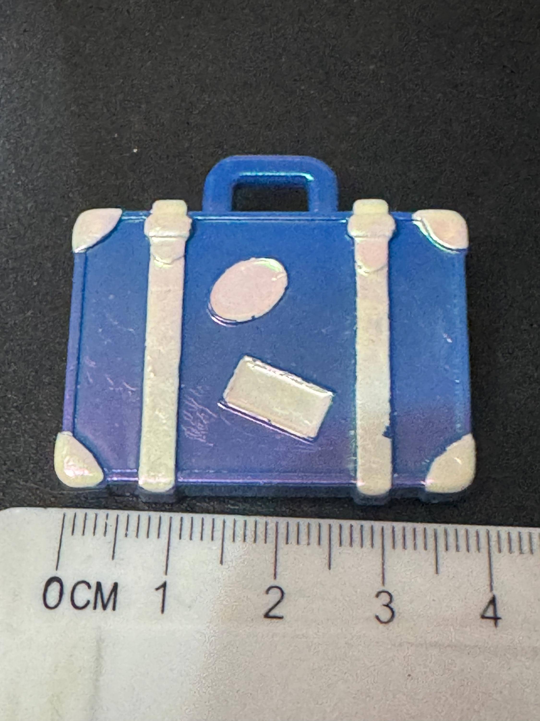 Novelty blue travel suitcase brooch vintage French plastic 1960s