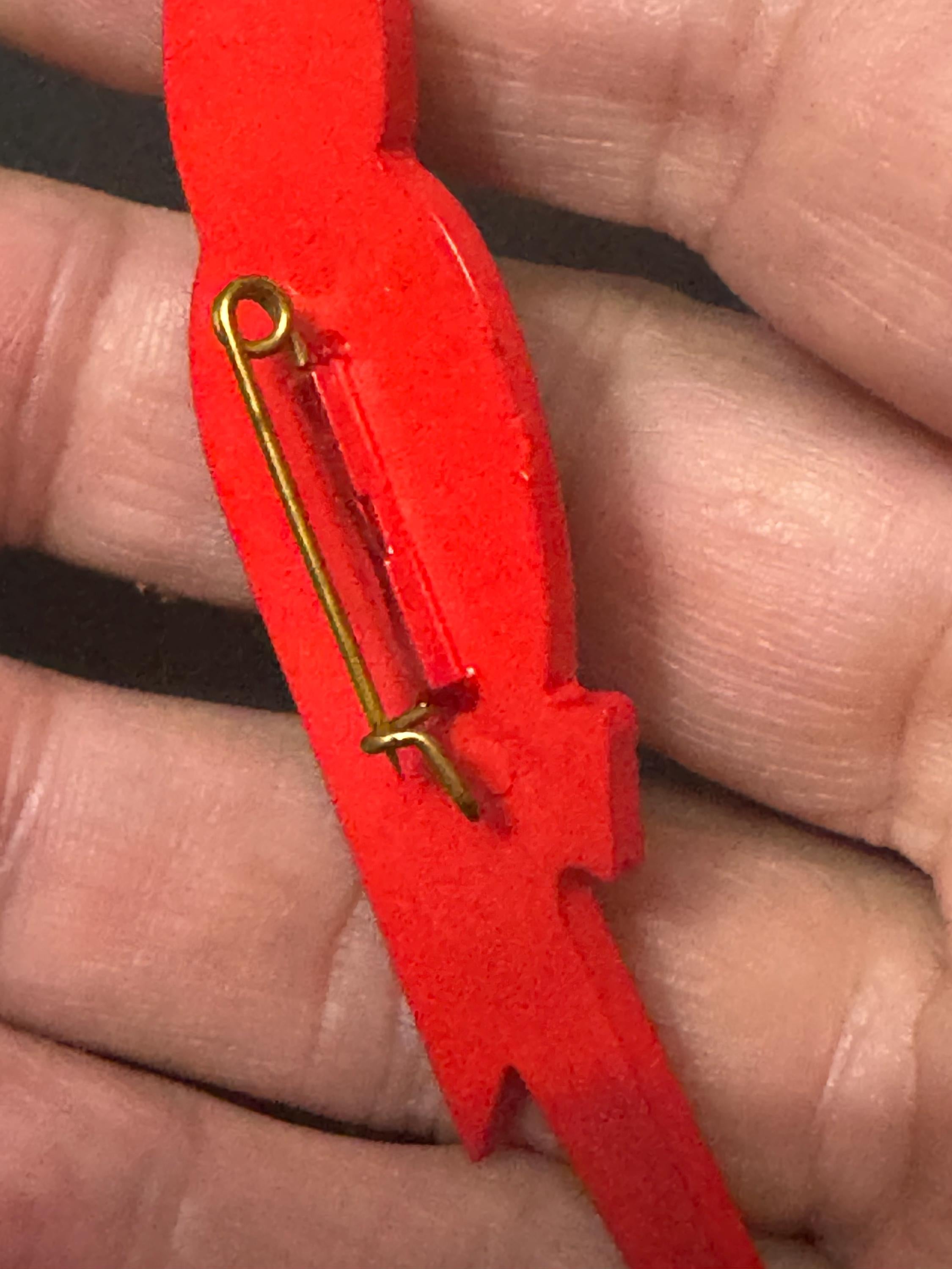 Novelty red parrot brooch, tropical bird vintage French early plastic