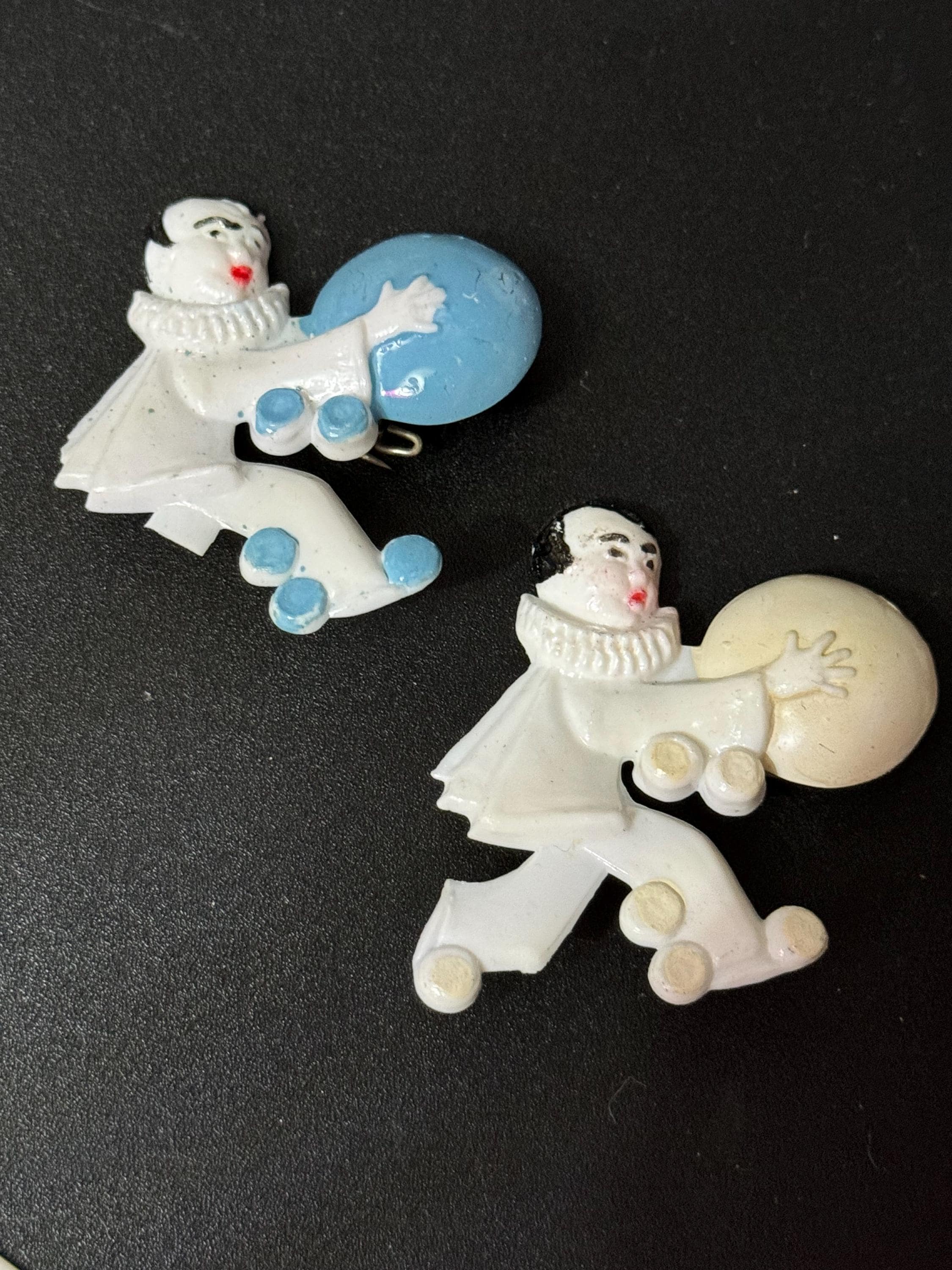 Novelty Pierrot brooch, French early plastic clown pin