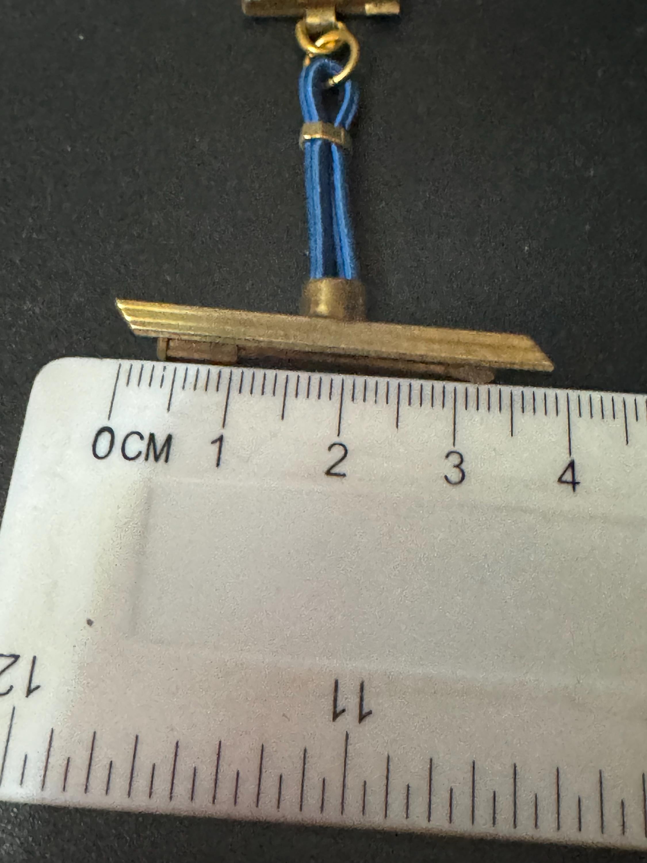 vintage art deco geometric brass dangling pendant portrait locket brooch with blue leather French