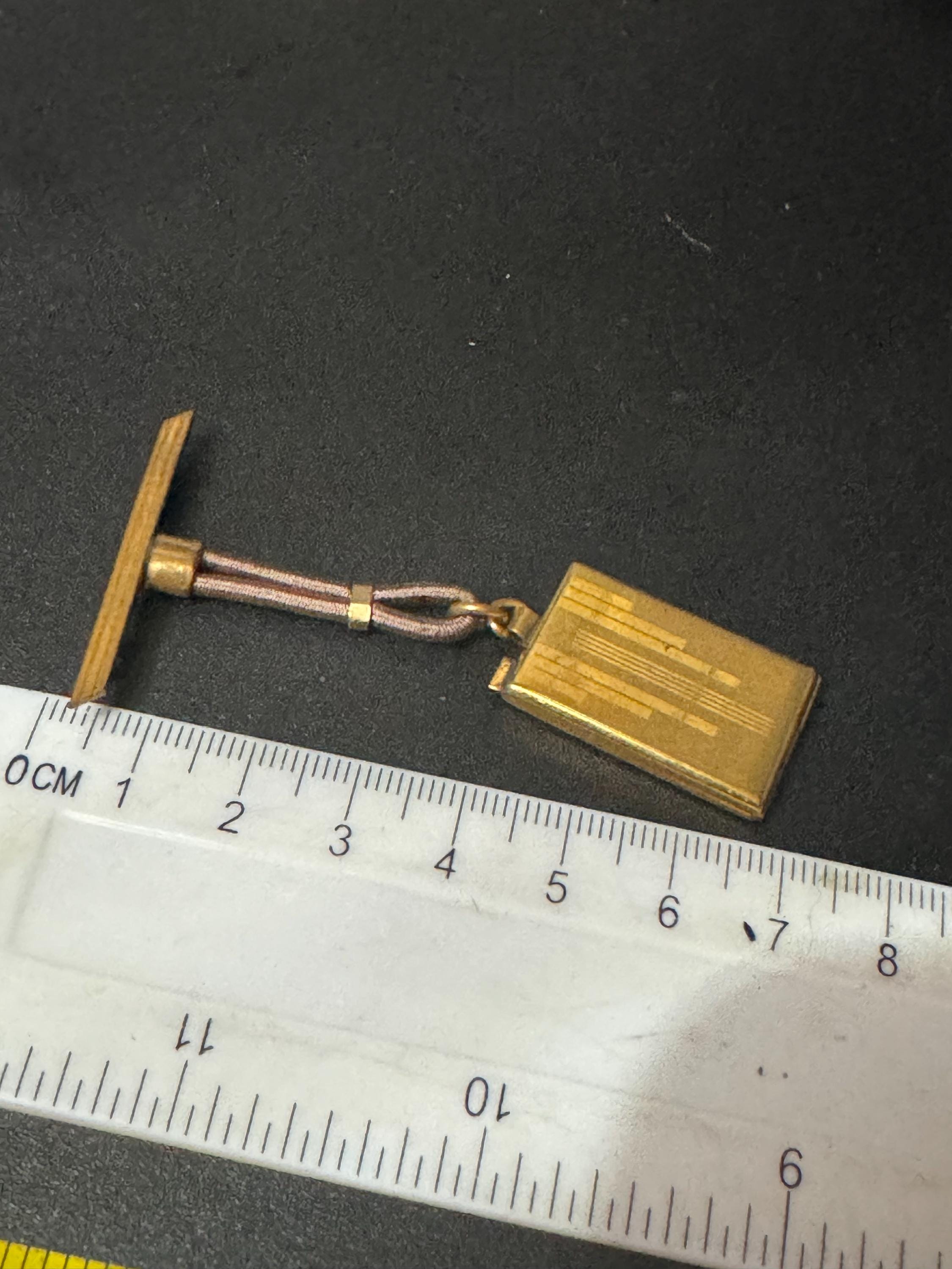 vintage art deco geometric brass dangling pendant portrait locket brooch with black leather French