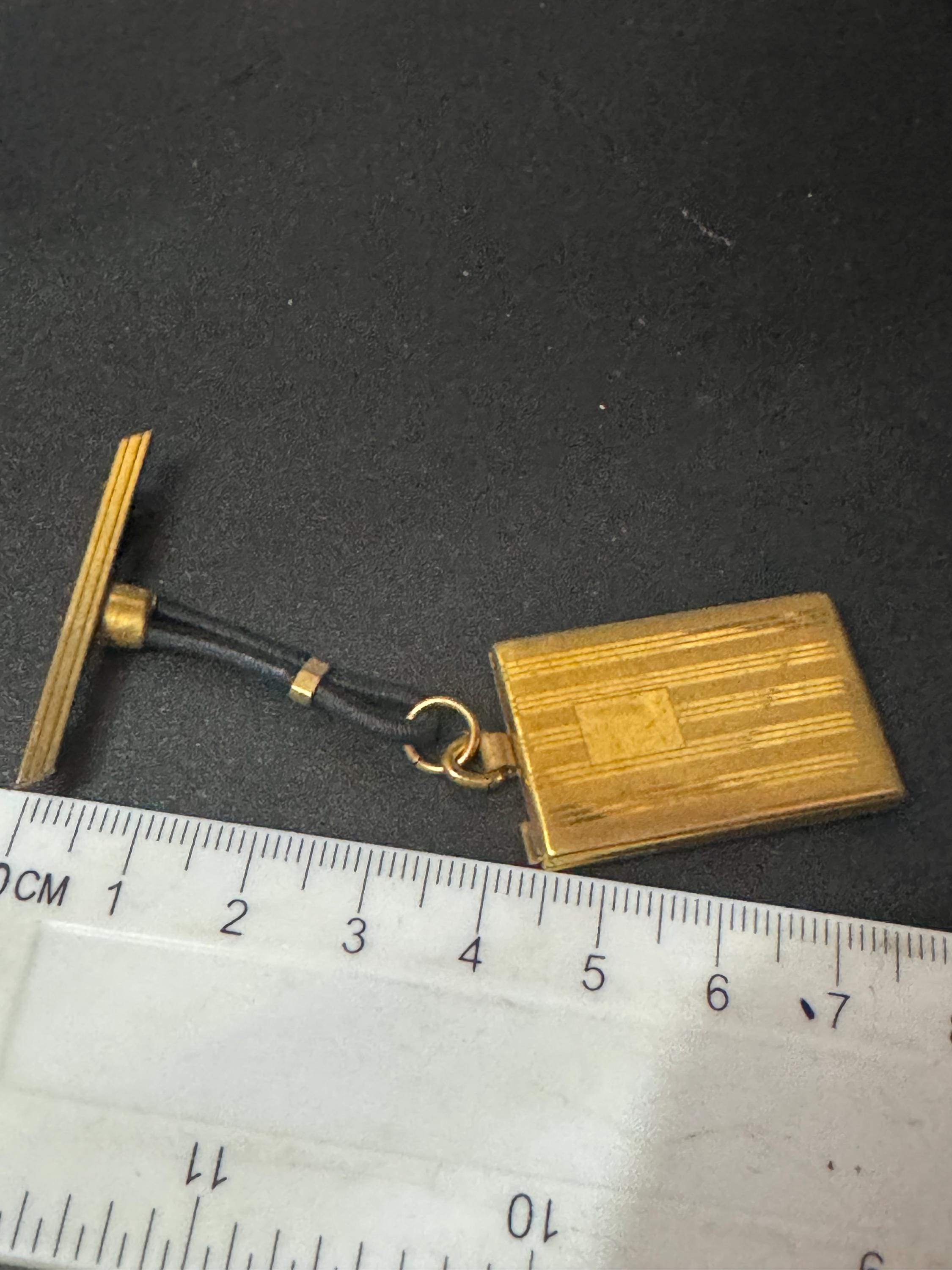 vintage art deco geometric brass dangling pendant portrait locket brooch with black leather French