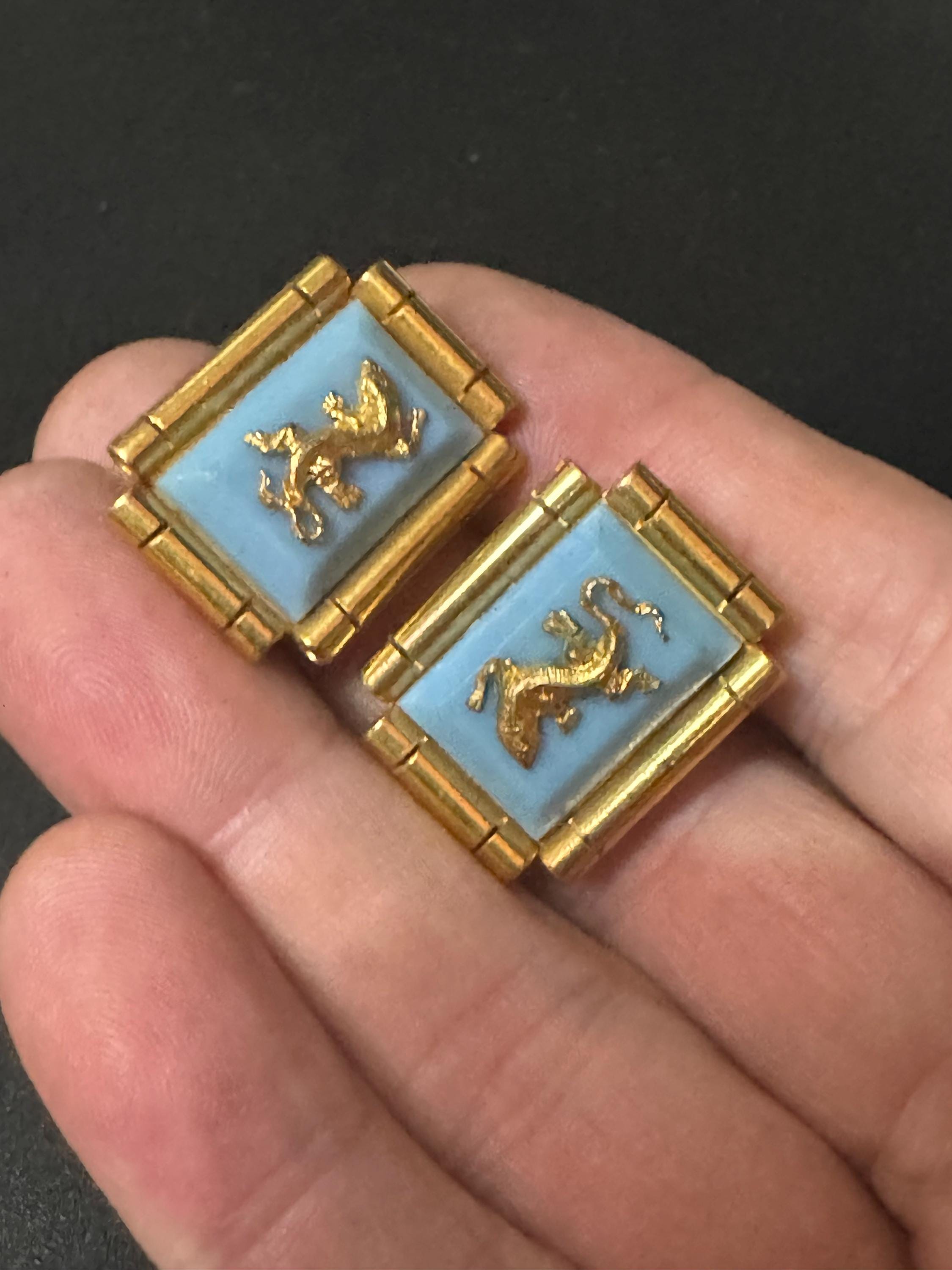 True vintage Jean Painlevé style French turquoise blue early plastic brass lizard salamander rectangular clip on earrings old shop stock