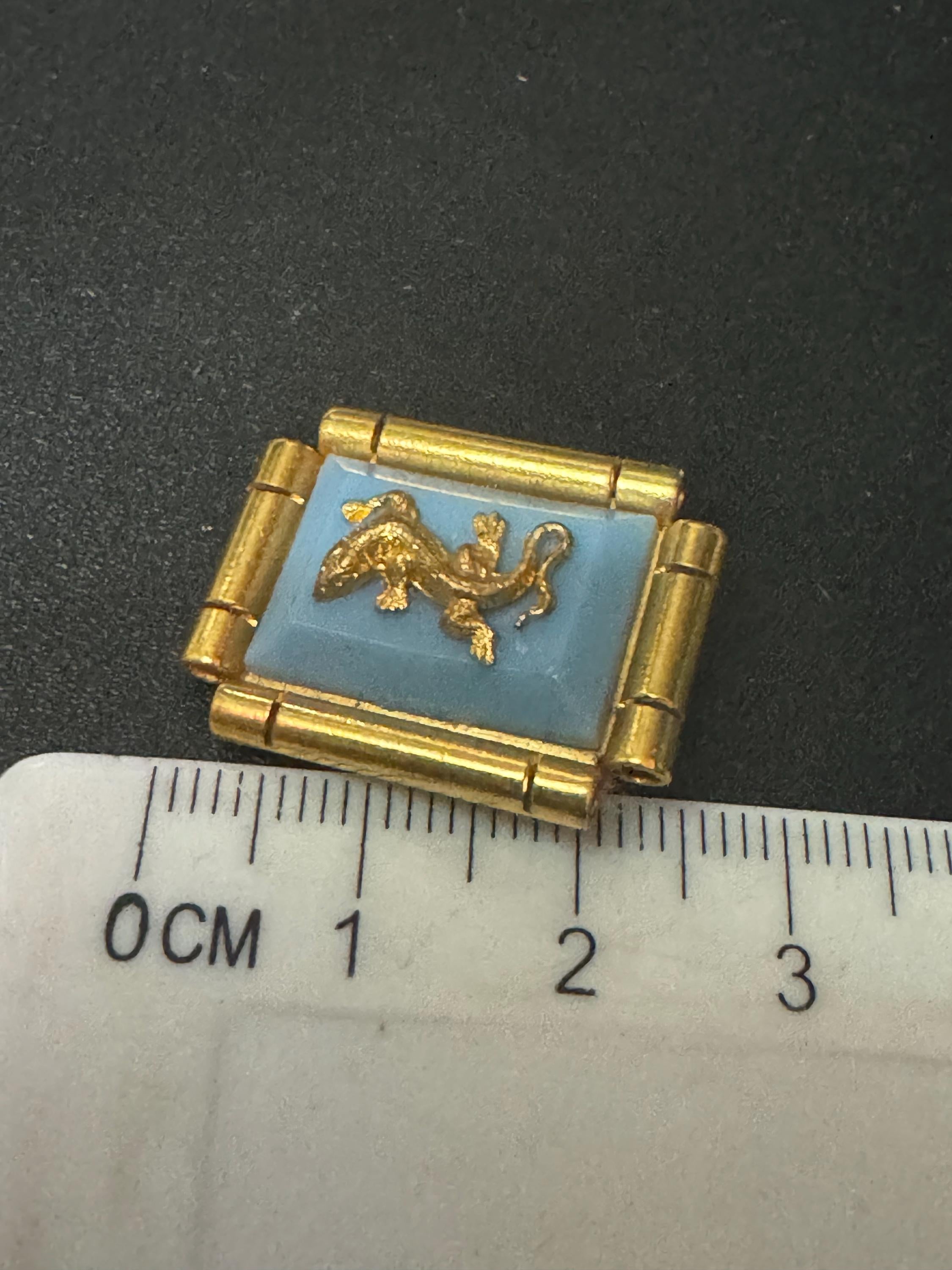 True vintage Jean Painlevé style French turquoise blue early plastic brass lizard salamander rectangular clip on earrings old shop stock