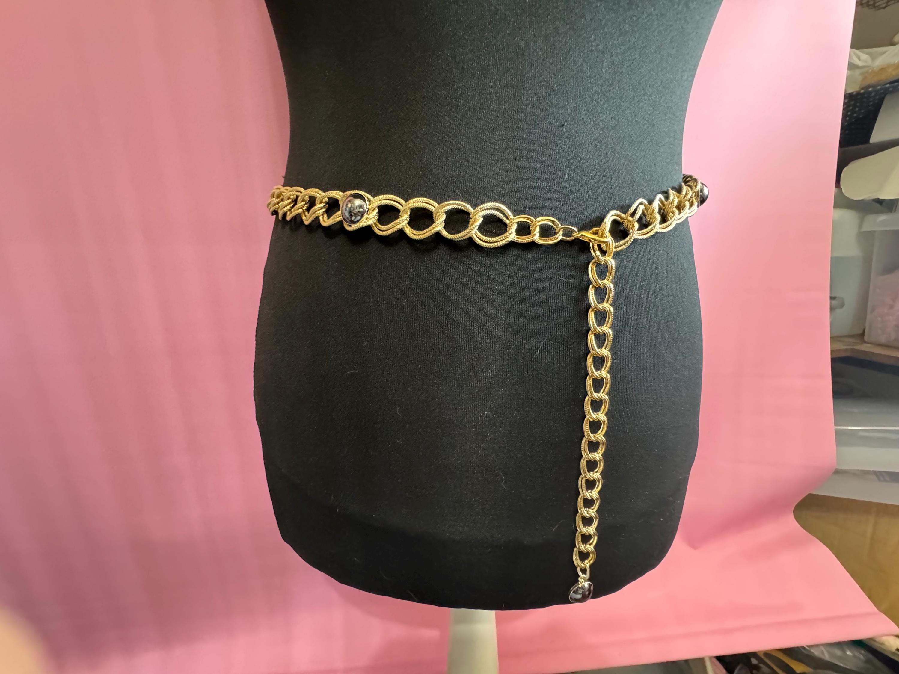 Vintage Gold Chain Jewelry Set: Belt, Necklace, Bracelet, Earrings
