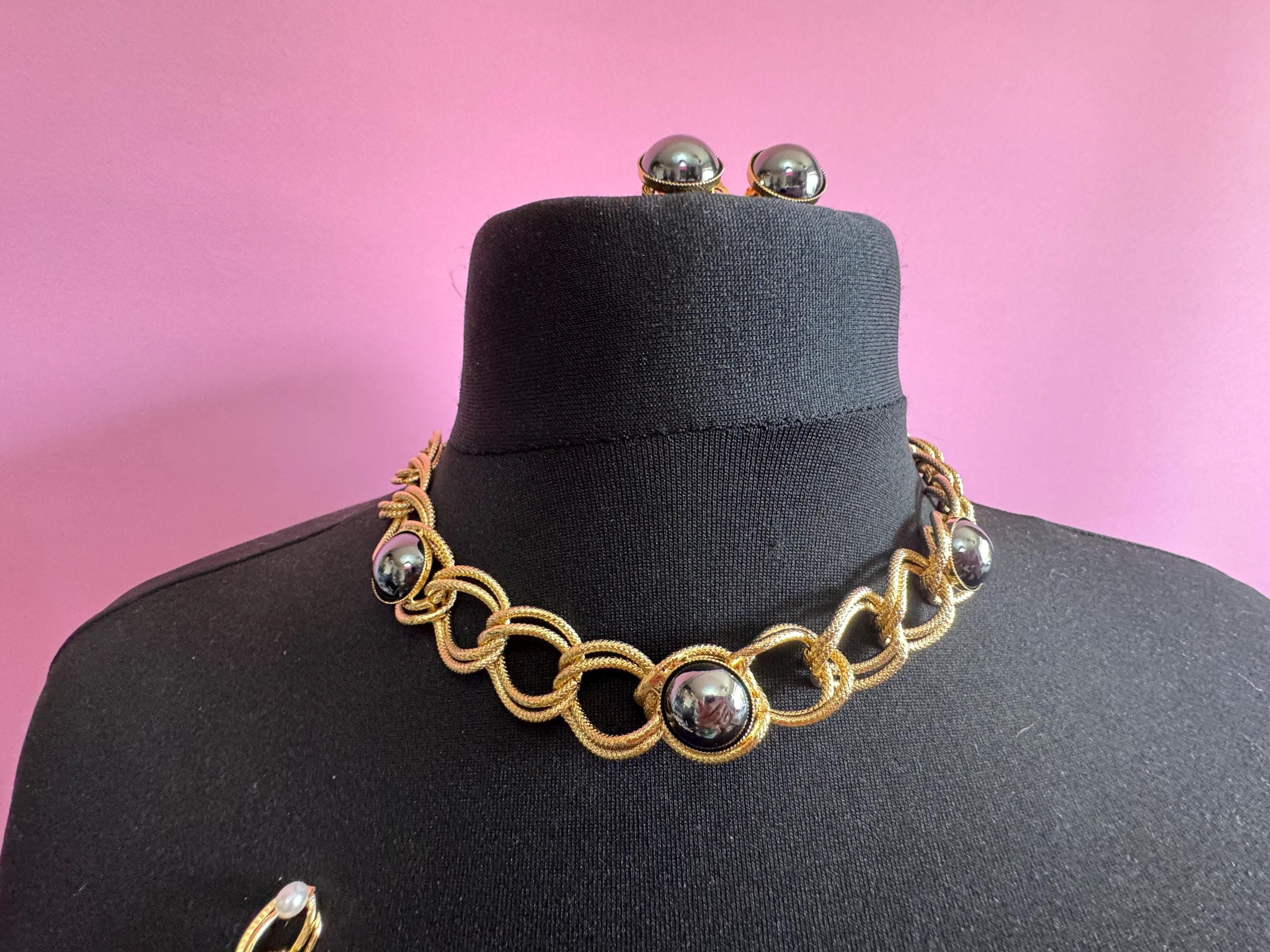 Vintage Gold Chain Jewelry Set: Belt, Necklace, Bracelet, Earrings
