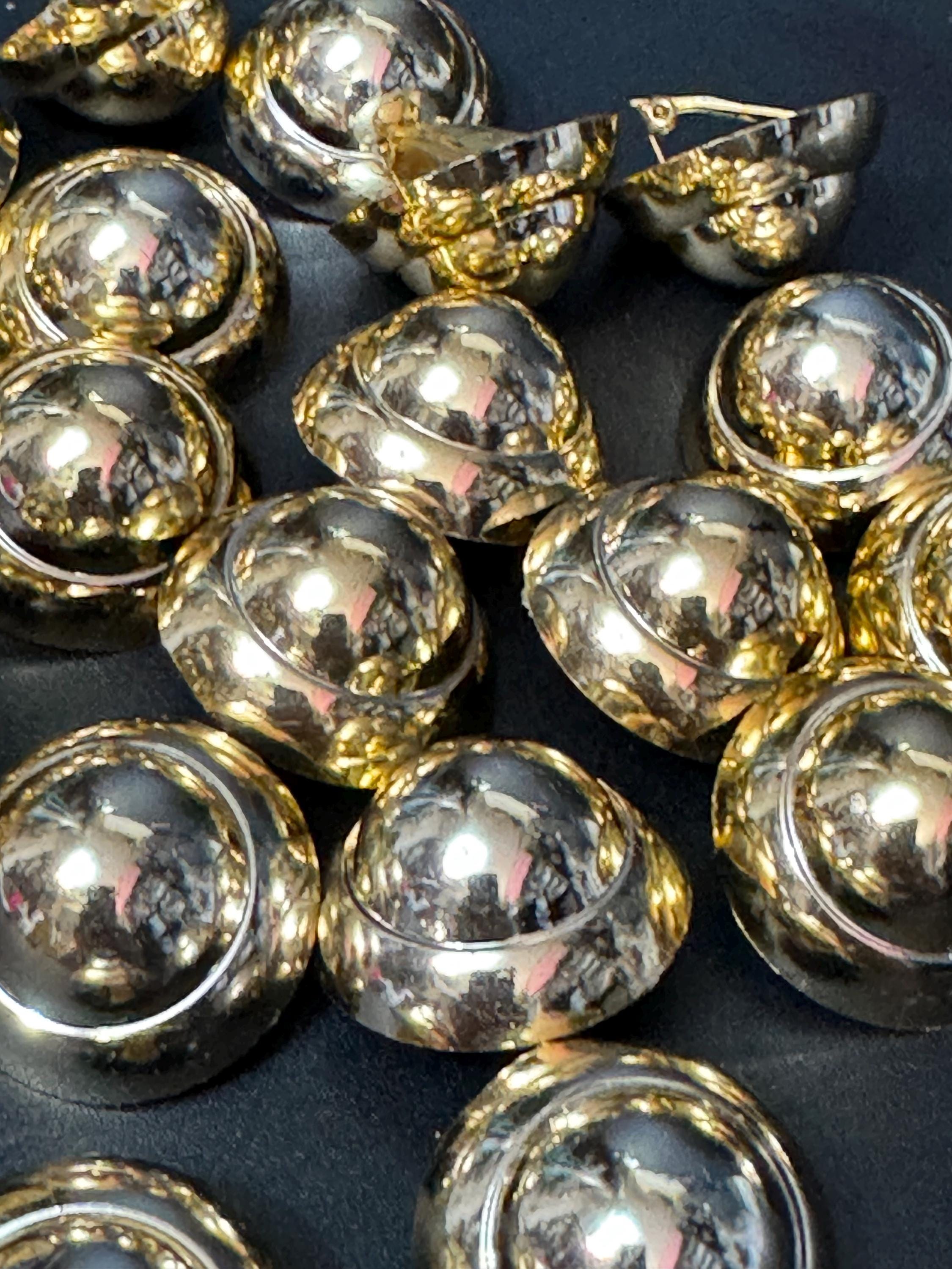 French champagne gold domed plastic clip on earrings 1950s 1960s old shop stock