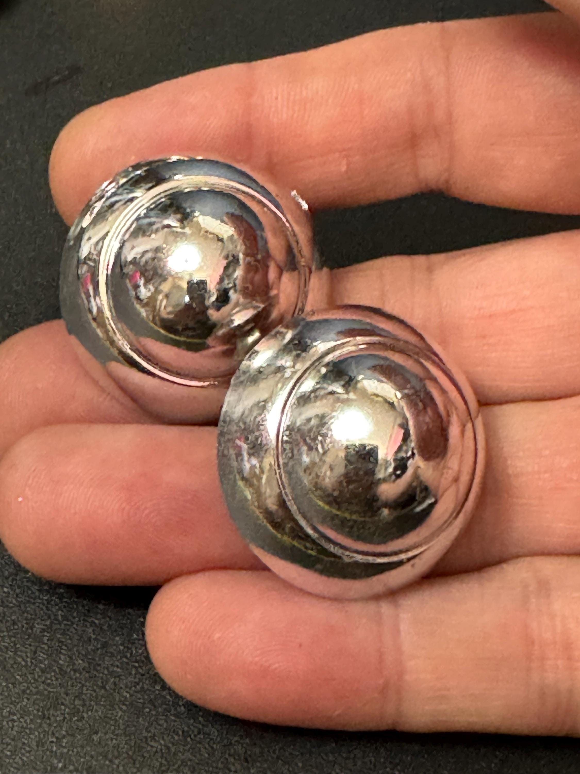 French silver tone domed plastic clip on earrings 1950s 1960s vintage