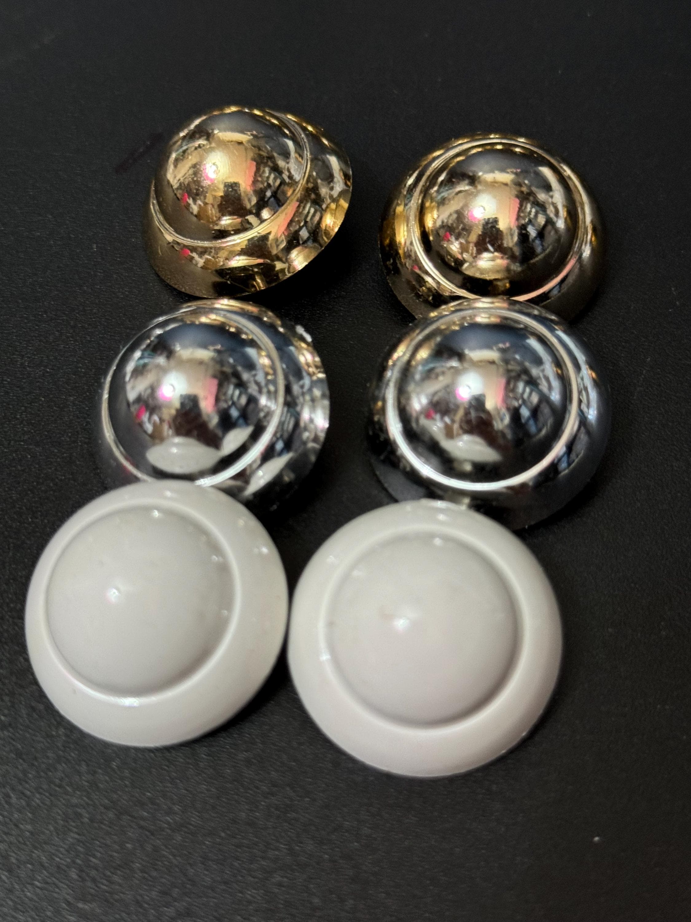 French silver tone domed plastic clip on earrings 1950s 1960s vintage