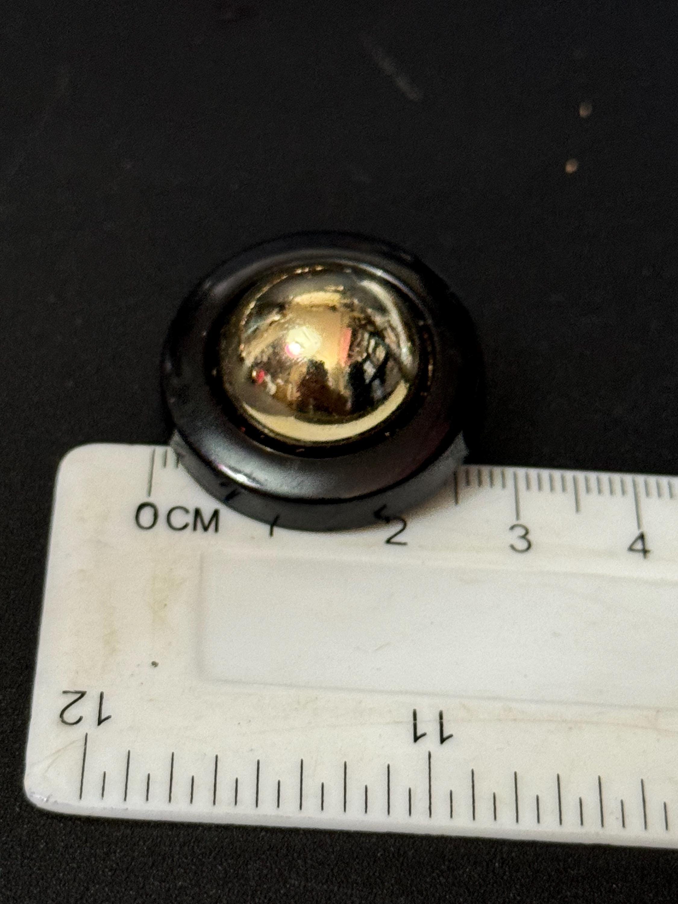 Vintage French Clip On Earrings: Black & Gold Domed Plastic, 1950s-60s