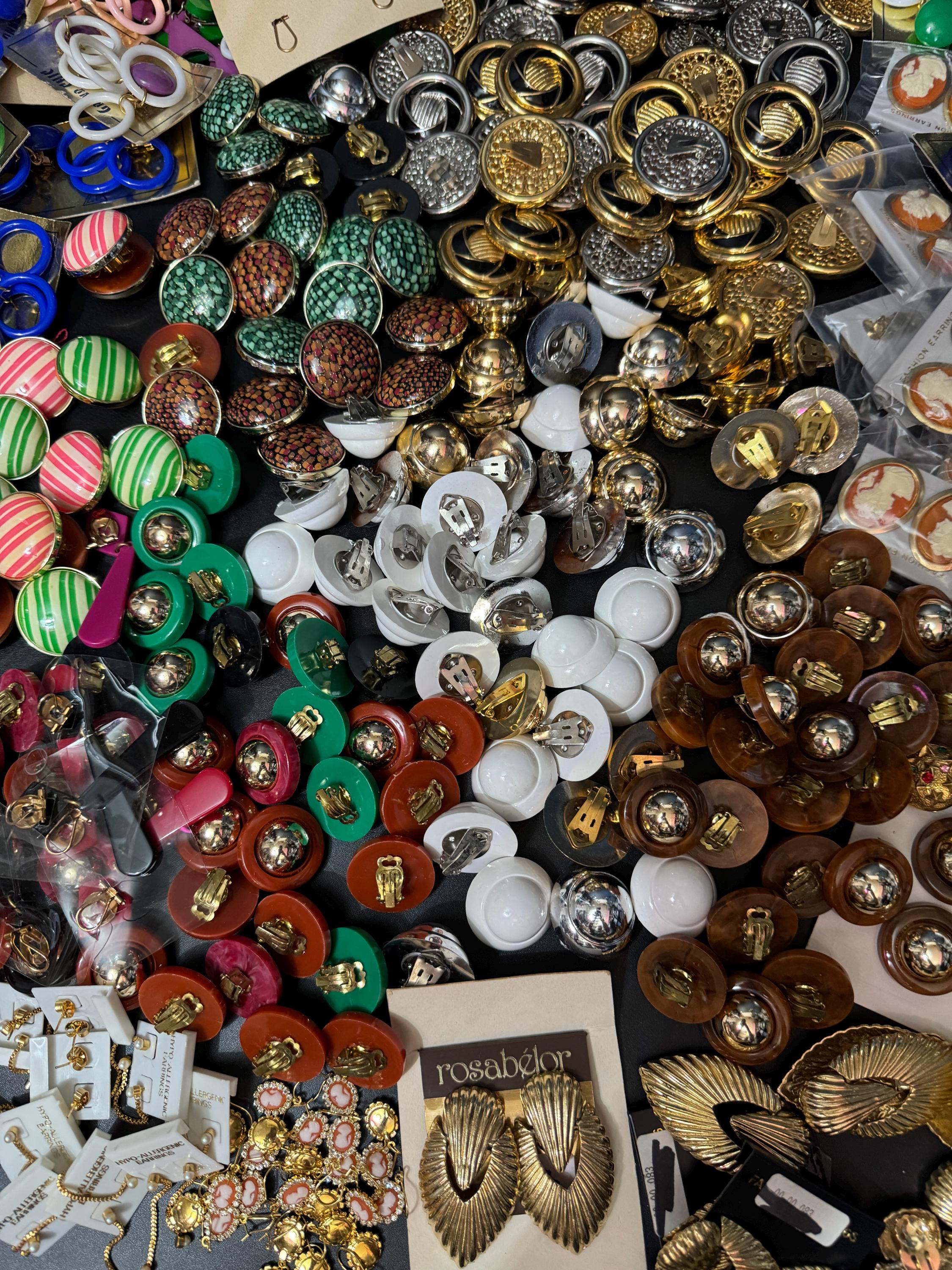 Vintage French Clip On Earrings: Black & Gold Domed Plastic, 1950s-60s