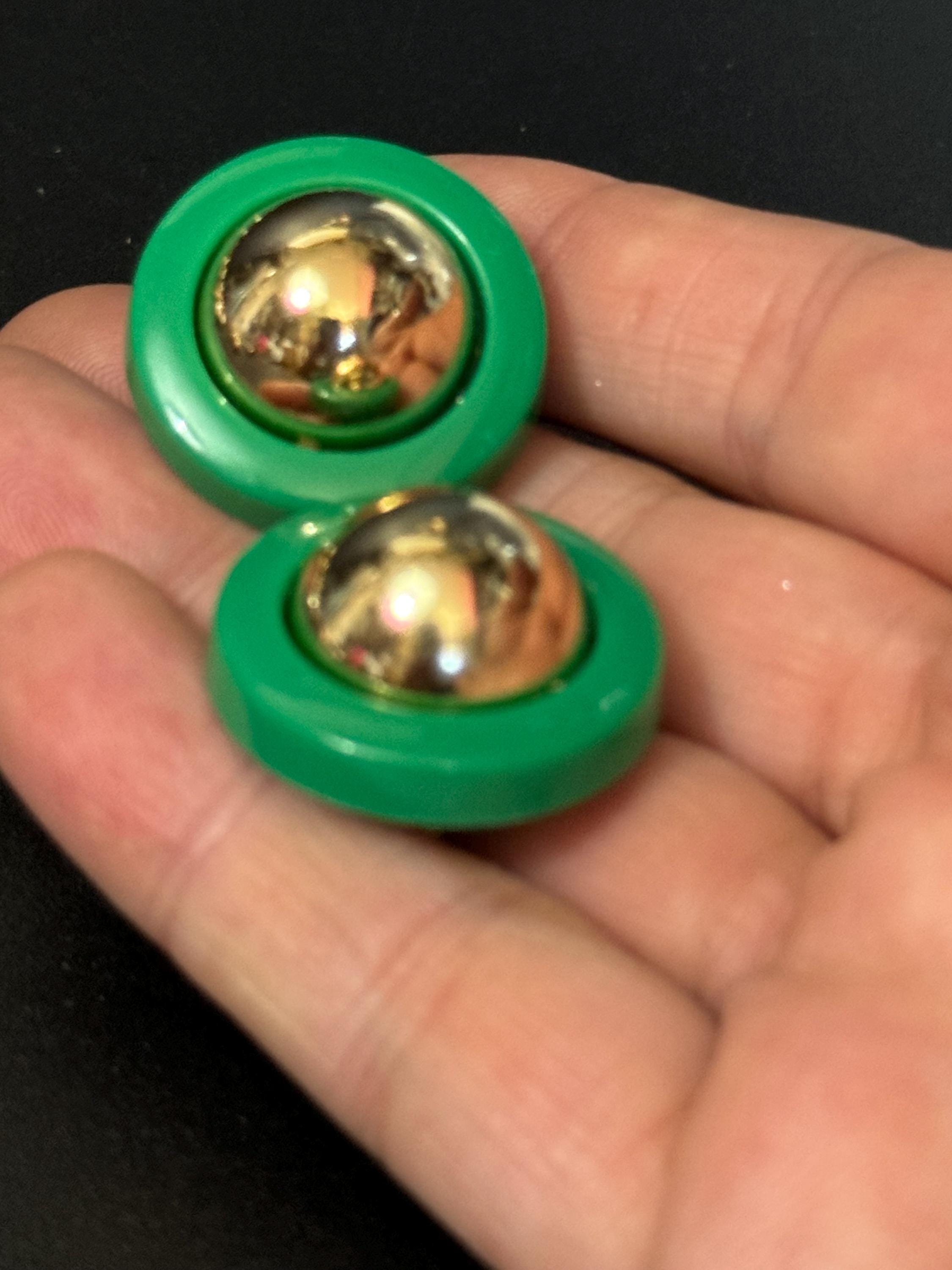 vintage French green and gold tone domed plastic clip on earrings 1950s 1960s old shop stock