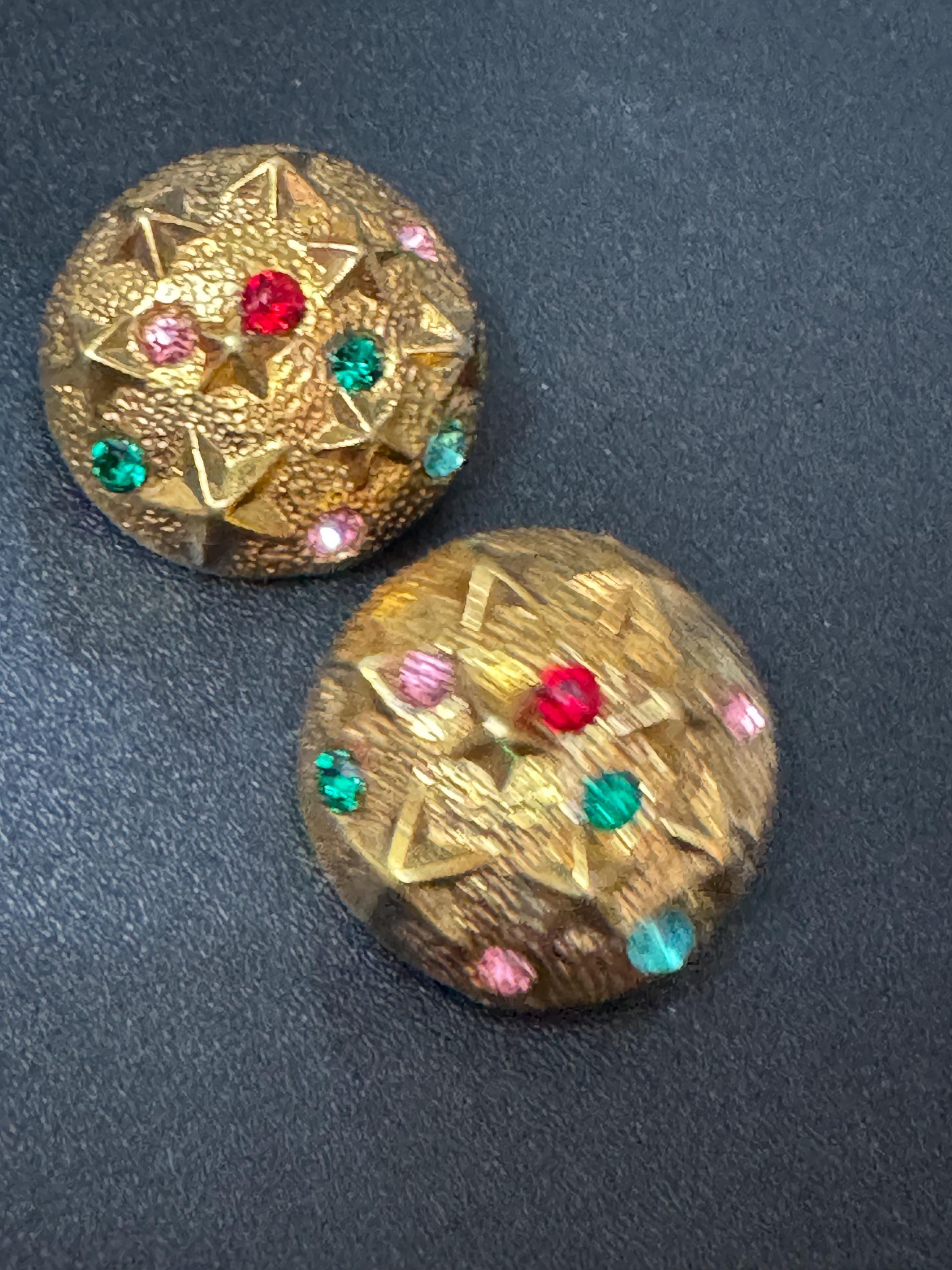Vintage Starfish Clip On Earrings: Rainbow Diamanté,1960s Gold Tone
