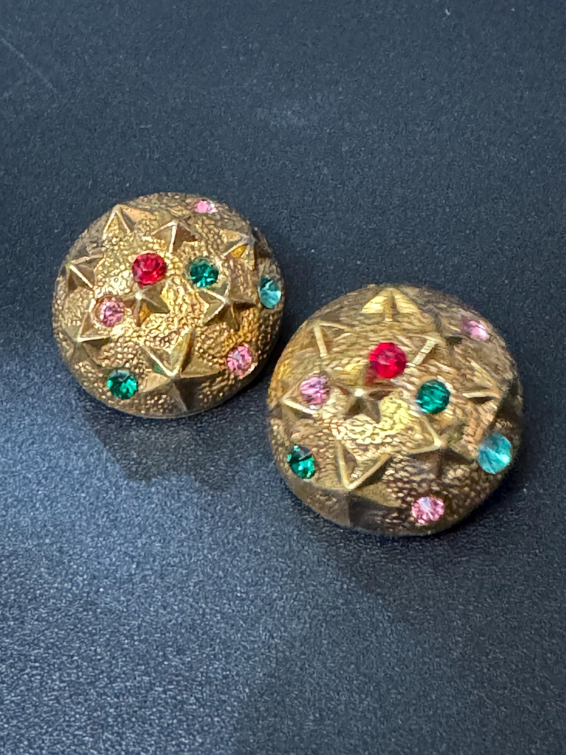 Vintage Starfish Clip On Earrings: Rainbow Diamanté,1960s Gold Tone