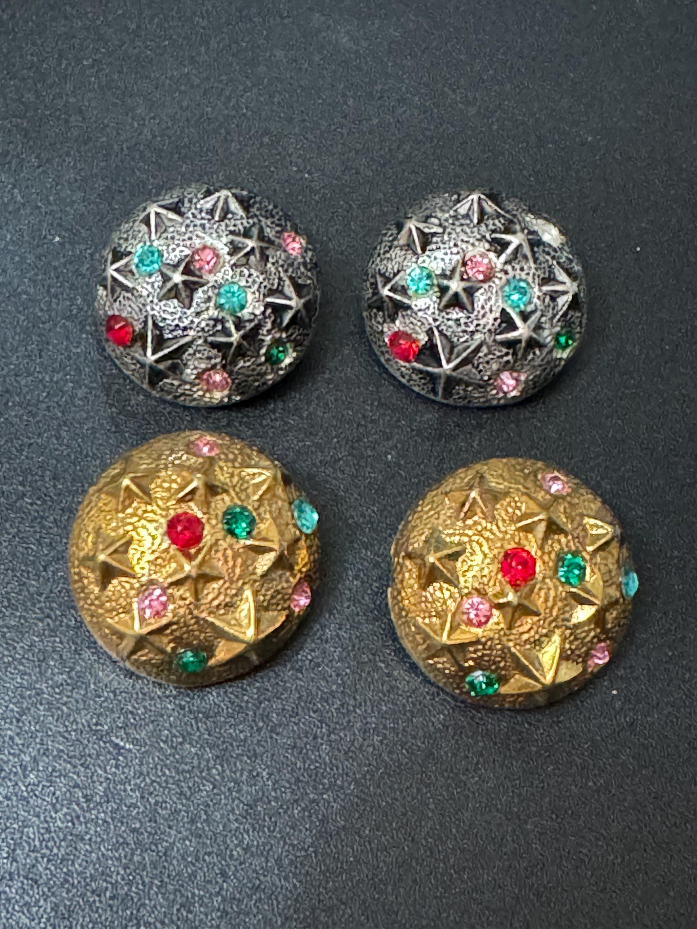 Vintage Starfish Clip On Earrings: Rainbow Diamanté,1960s Gold Tone