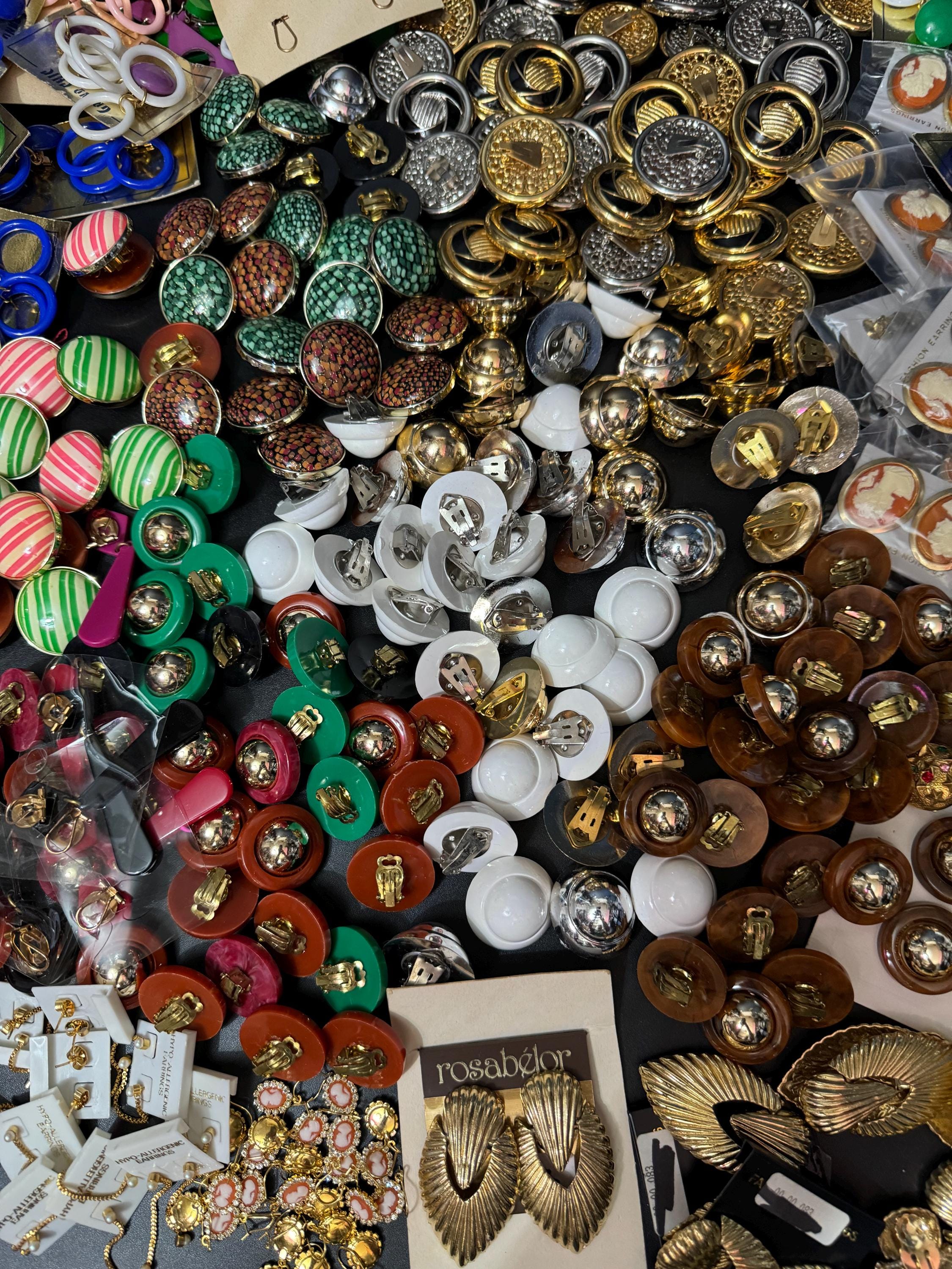 1960s French early plastic red long dangly clip on earrings old shop stock