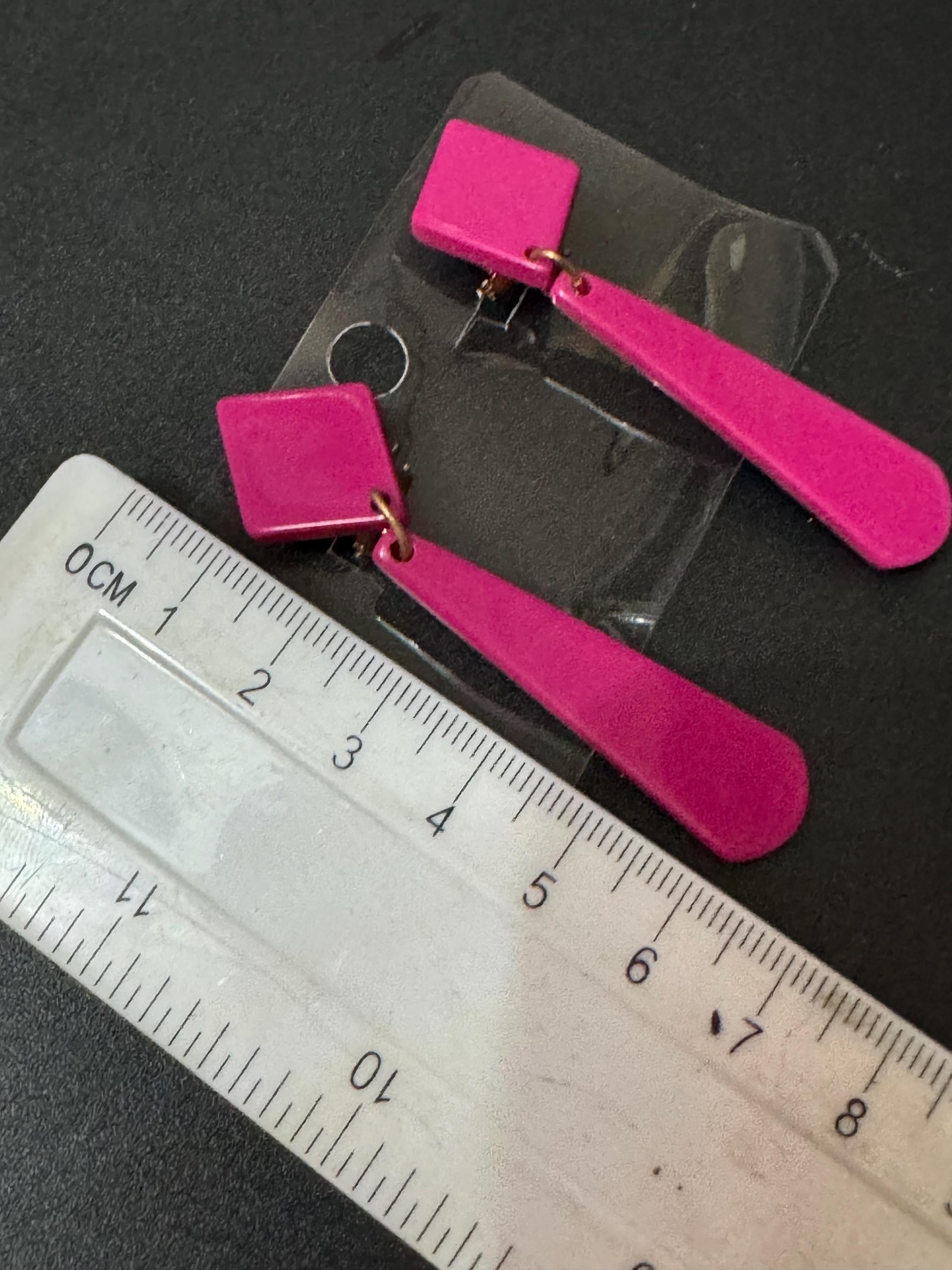 1960s French early plastic pink long dangly clip on earrings old shop stock